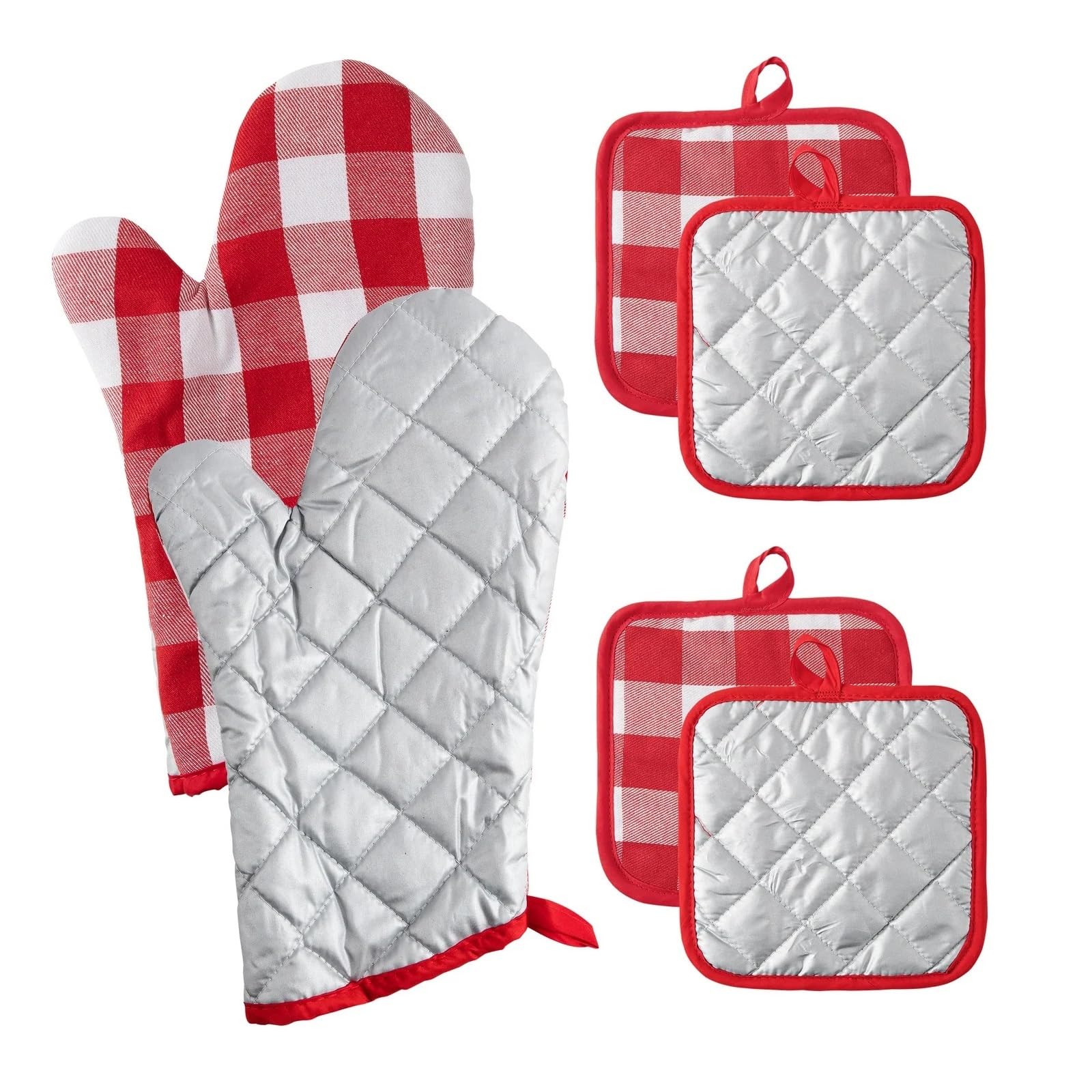 Manoplas Horno 6 manoplas de algodón rojas y blancas for horno con almohadilla térmica, guantes lavables a máquina con lazo for colgar for utensilios de cocina for hornear en el horno(PE-G0027B)
