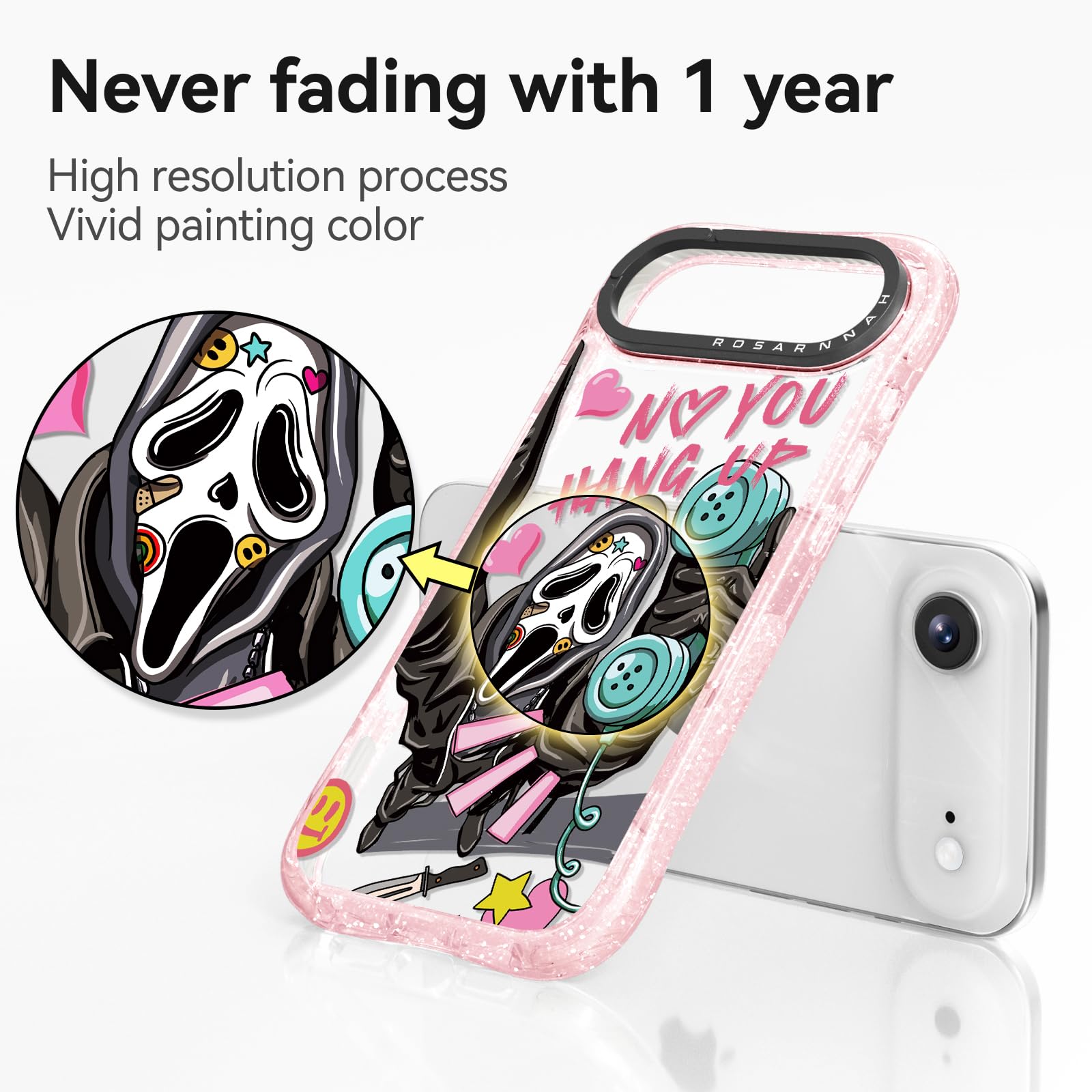 Rosarnnah 17GPR - Bonita funda compatible con iPhone Air, protección contra caídas de grado militar de 20 pies, a prueba de golpes, diseño de esqueleto divertido rosa con purpurina para iPhone Air