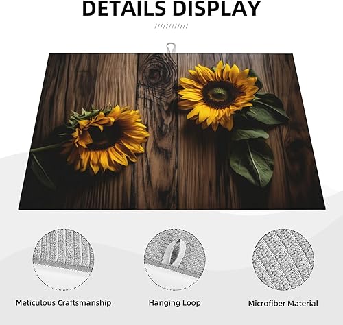 Miniatura 4 de Tapete de secado de platos de girasol (Helianthus Annuus) para decoración de encimera de cocina, 18 x 24 pulgadas, absorbente floral, reversible, de