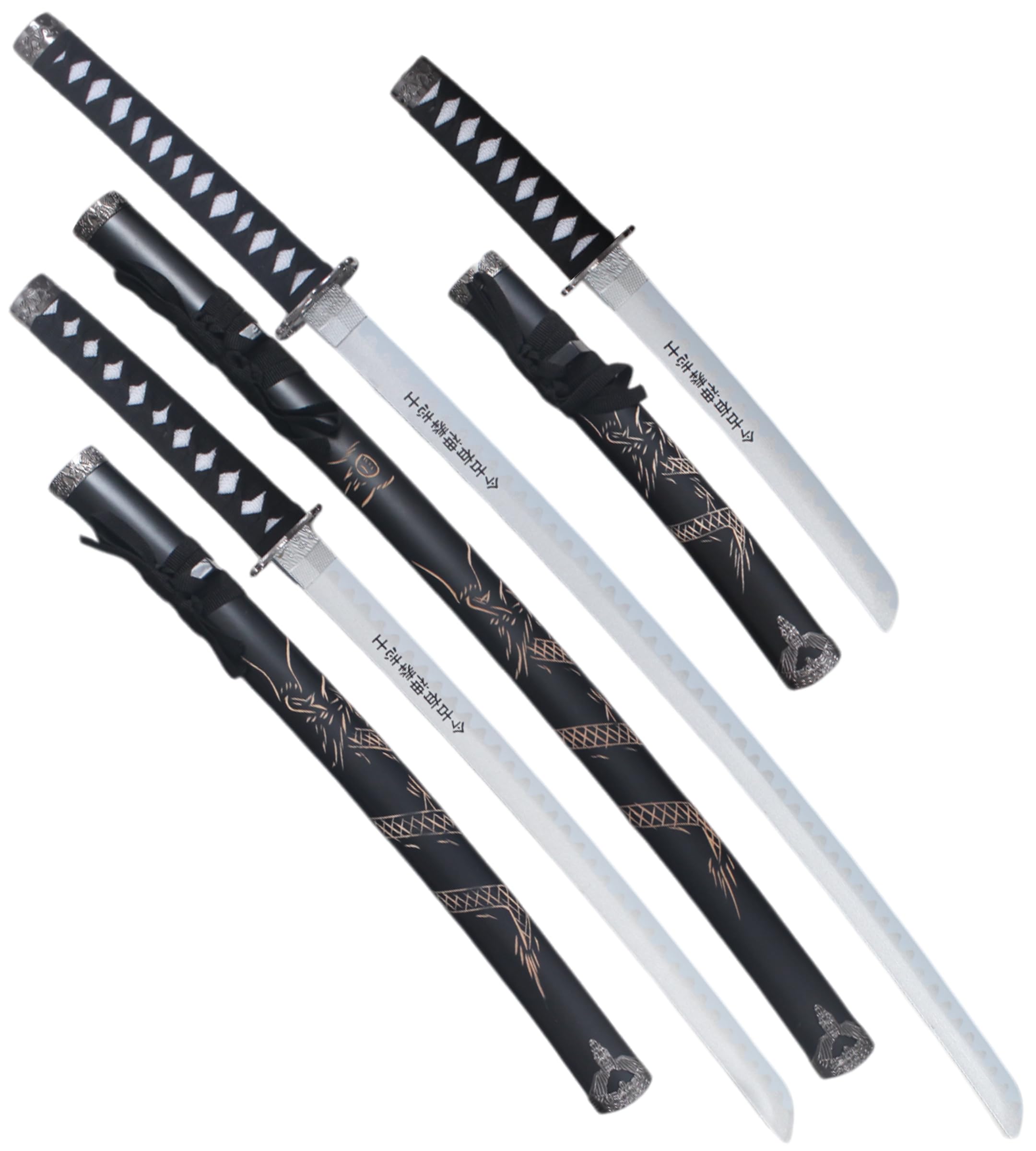 Set 3 Katanas en Bois Lame en Bois Katana Wakizashi Tanto Epee Sabre Katana Japonais Katana Dragon Black Edition Cosplay + Presentoir