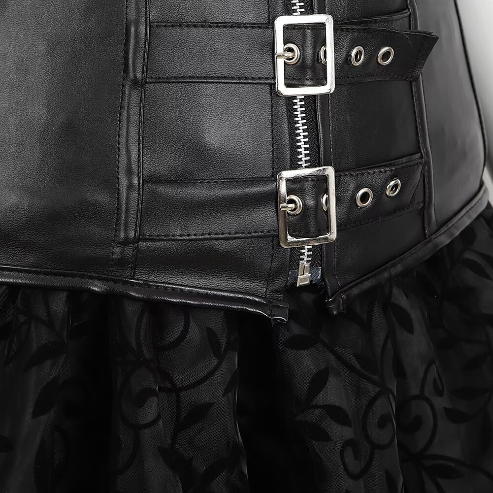jutrisujo Korsett Steampunk Corsage 3-teiliges Set Corsagenkleid Piraten Kostüm mit Spitzenrock und Bluse für Halloween