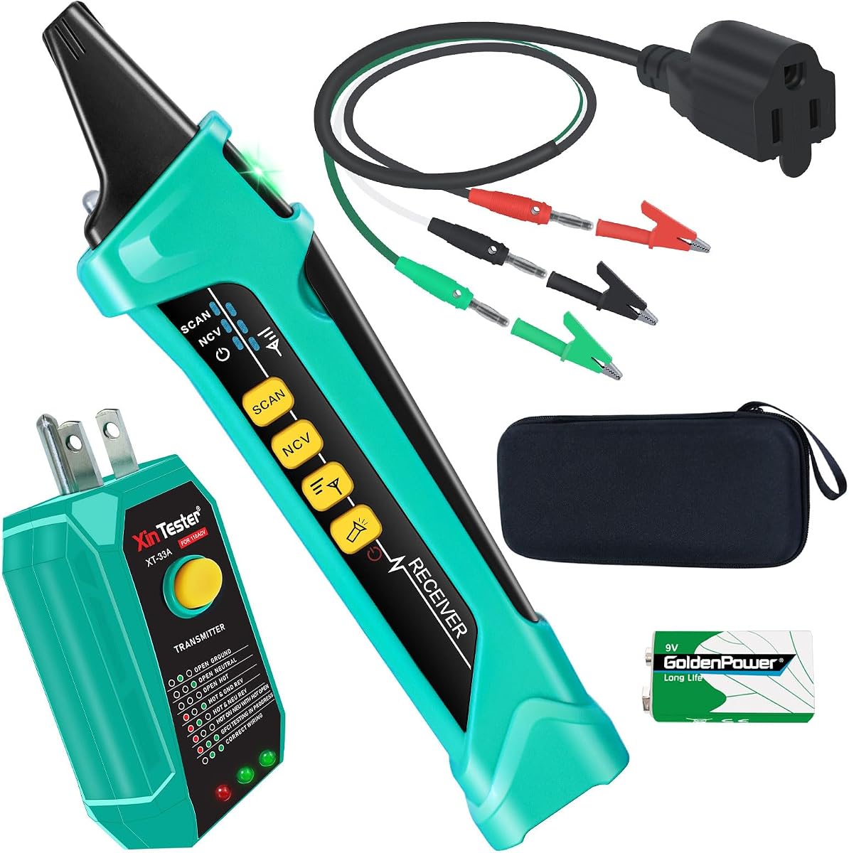 Xin Tester AC Digital Circuit Breaker Tracer with Adaptor Integrated GFCI Outlet Tester, 90-120V NCV Electrical Circuit Finder Tool XT-33A Auto Scan Sensitivity Adjustable Electrician Tool
