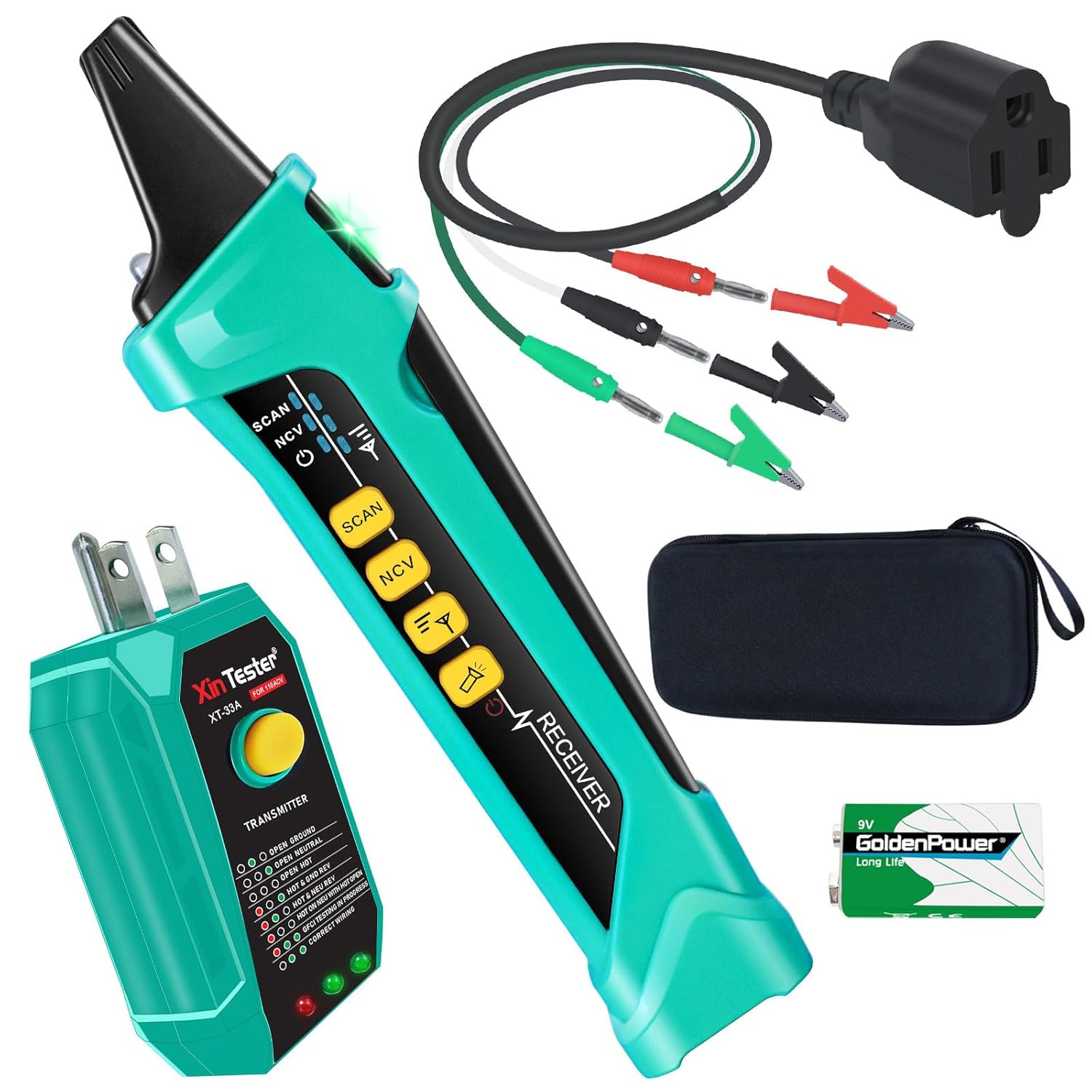 Xin Tester AC Digital Circuit Breaker Tracer with Adaptor Integrated GFCI Outlet Tester, 90-120V NCV Electrical Circuit Finder Tool XT-33A Auto Scan Sensitivity Adjustable Electrician Tool