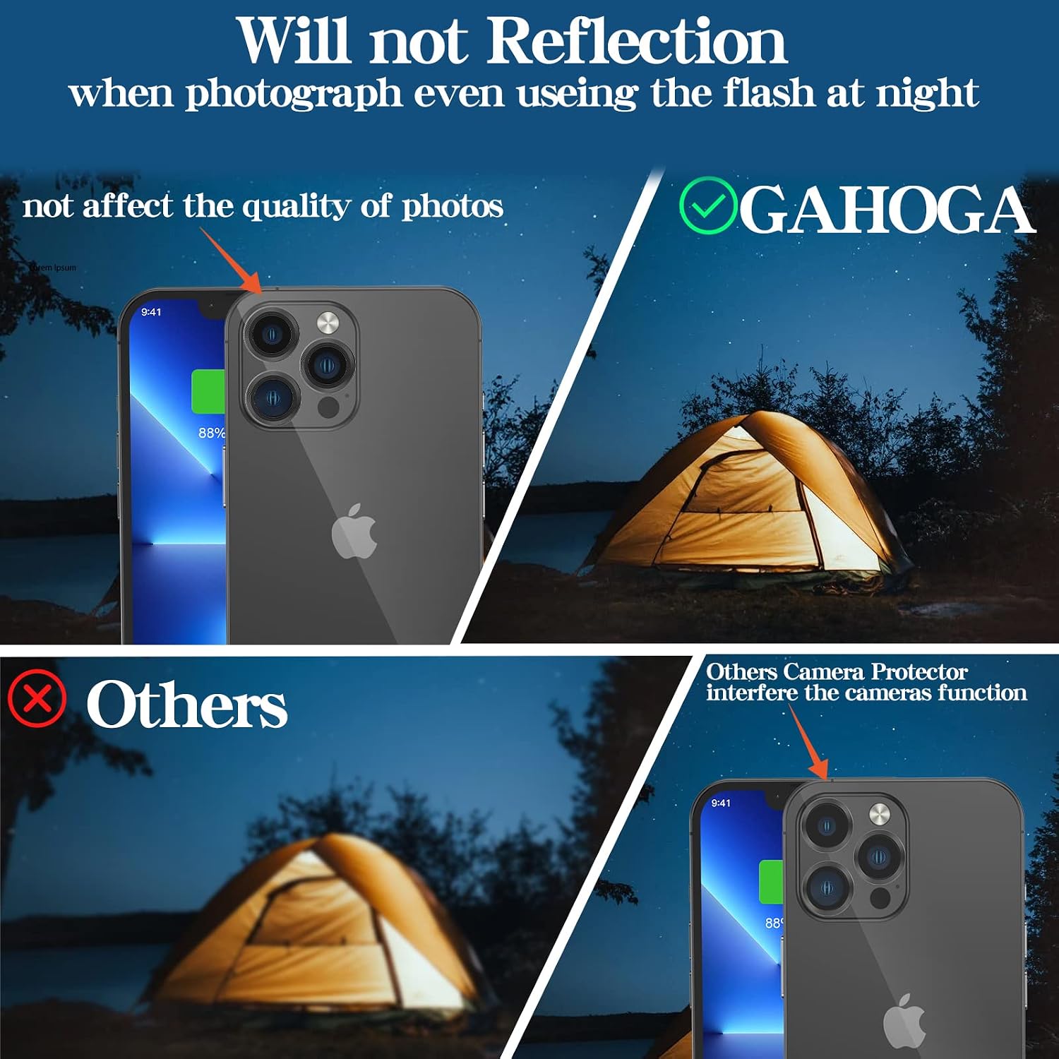 GAHOGA [3+1] Camera Lens Protector Compatible for iPhone 13 Pro(6.1") /13 pro max(6.7") 9H Tempered Glass Camera Cover Screen Protector/HD Anti-Scratch/with Cleaning Kit - Black