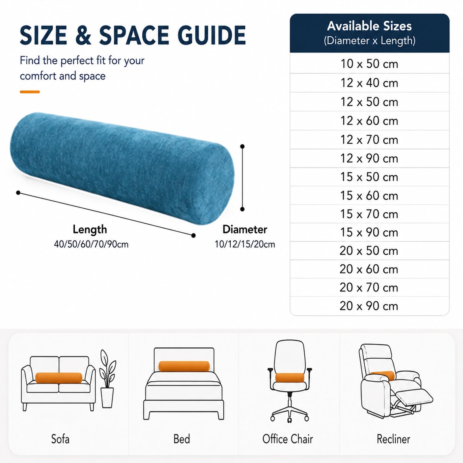Cojin Cilindrico Extraíble y Lavable, Cojines Alargados con Cremallera, Suave Anti Desgaste Transpirable Almohada Cilíndrica Cervical de Chenilla para Lumbar y Espalda(Light Gray,12 x 90 cm)