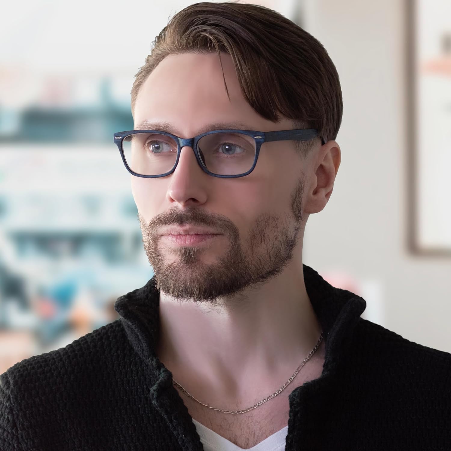 2SeeLife Wood Tone TR-90 Reading Glasses for Men – Medium-Wide Fit, Durable & Sturdy Frame, Spring Hinges, Premium Readers, Blue, +3.00 - Image 3