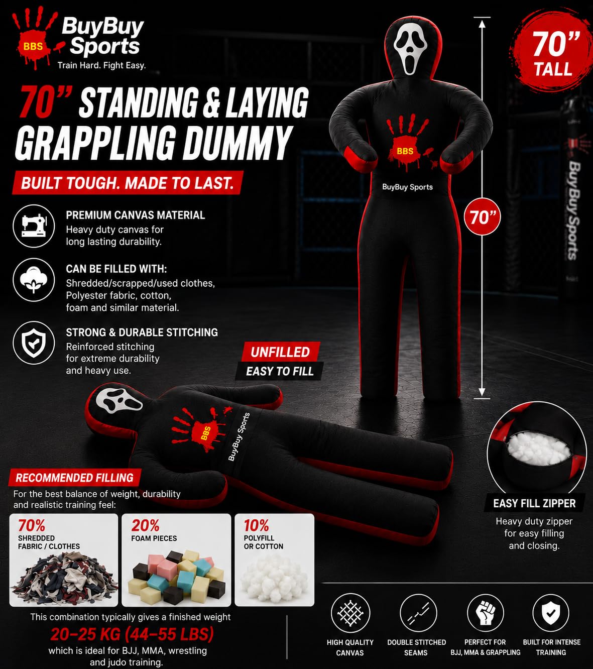 KaufenKaufen Sport MMA Training, Brazilian Jiu Jitsu, BJJ Bag, Judo Kampfsport und Fitnesstraining, Boxdummy, Grappling Dummy, Boxsack Dummy, Fighting, Wrestling, Wurfdummy Stehposition- ungefüllt