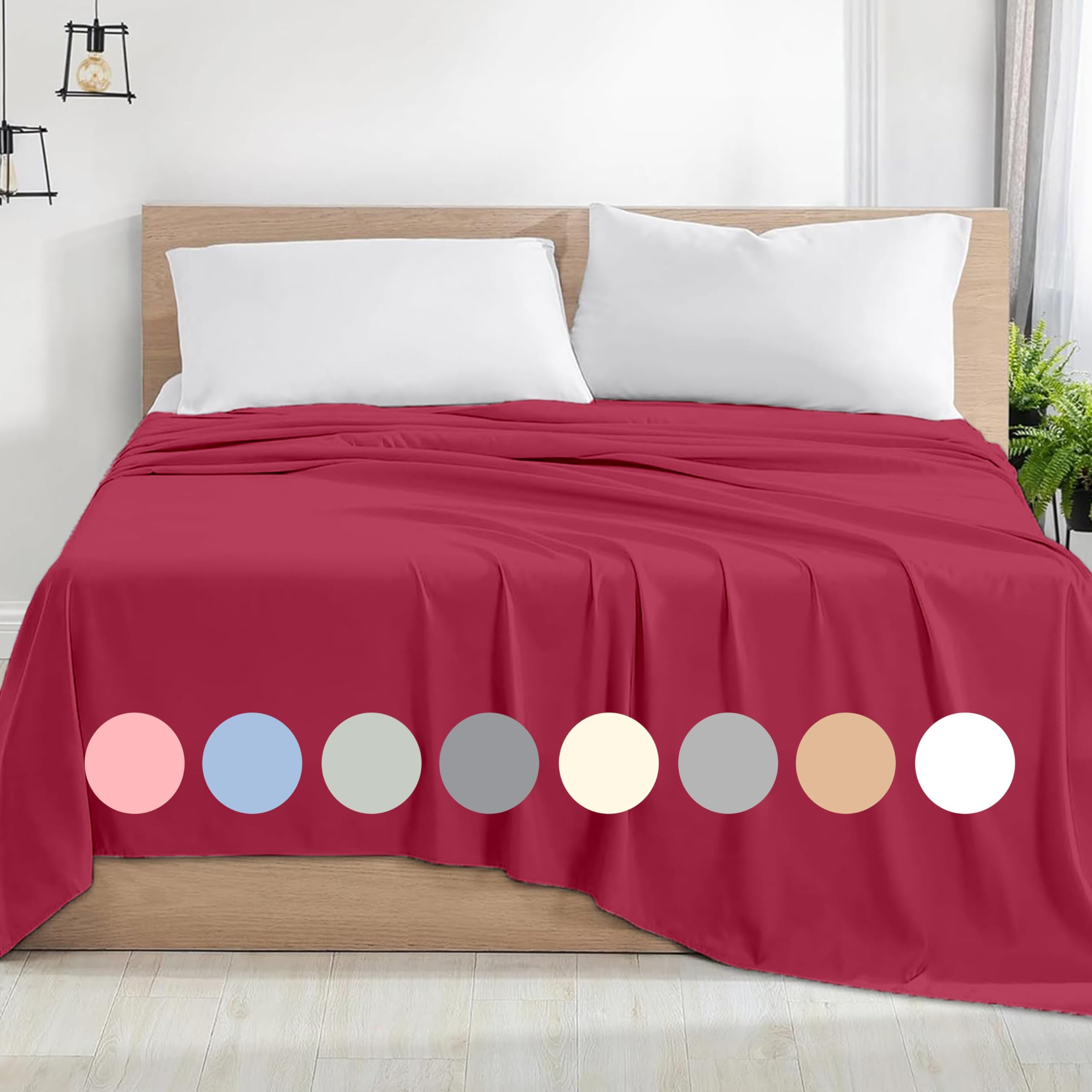 Rohi Microfibre Single Flat Sheet Red – Comfy Soft & Breathable Flat Bed Sheet – Anti Allergy & Durable Top Sheets for Hotels, Bedrooms & Guest Rooms – Easy Care Layer Sheet (Red, 177x255cm)