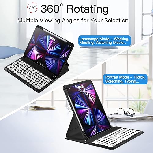 Miniatura 2 de AnMengXinLing Funda de teclado para iPad Air de 11 pulgadas 2025 (M3)2024 (M2)Air 5Air 4Pro 11, funda giratoria con teclado redondo desmontable y