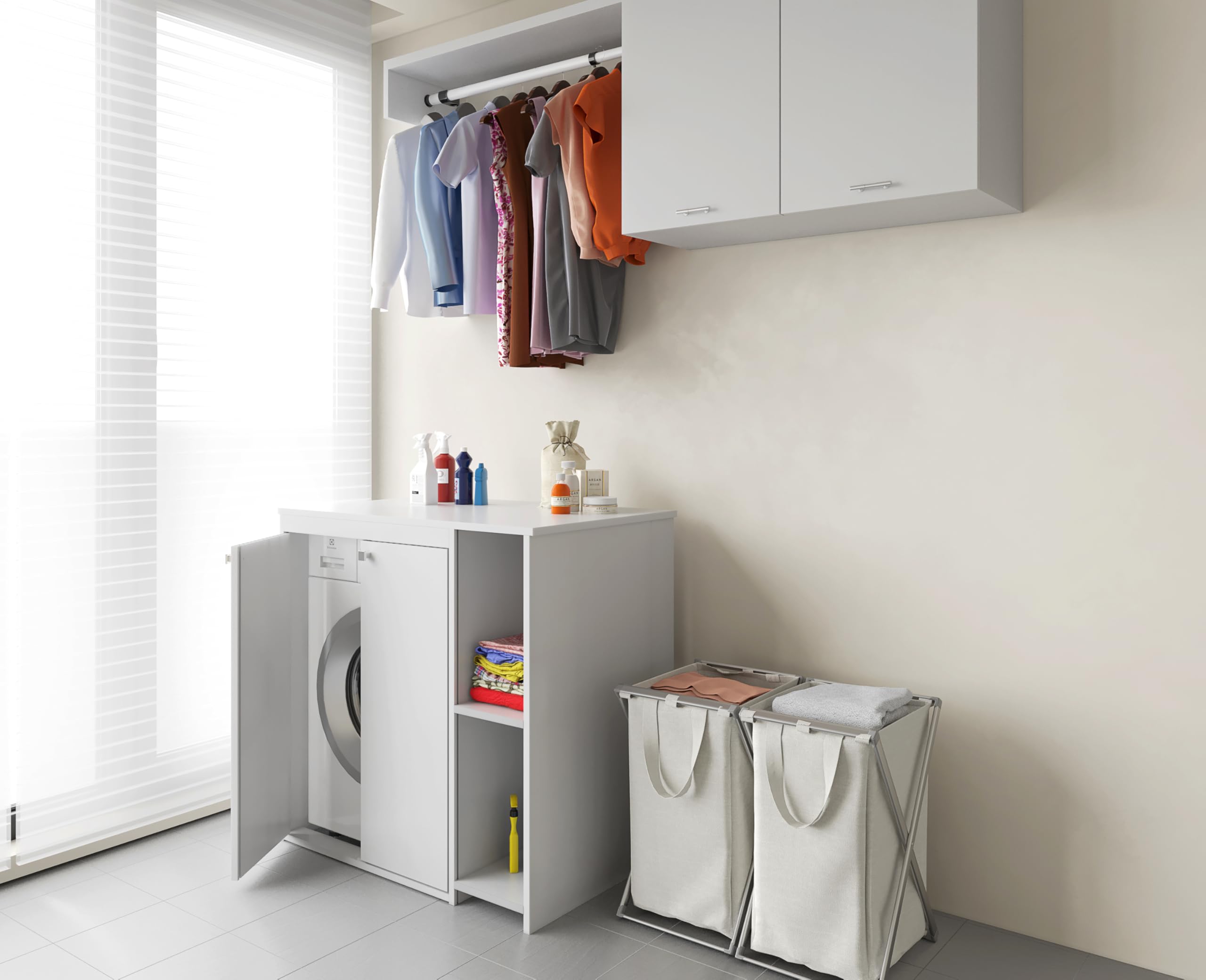 Negrari Mobile Coprilavatrice in resina PVC, Resistente all'umidità, Kit di fissaggio a muro incluso, Mobile porta oggetti, Interno e Esterno, L95 x P60 x H94 cm, Bianco | Resistente all'umidità, Kit di fissaggio a muro incluso, per Interno e Esterno, L95