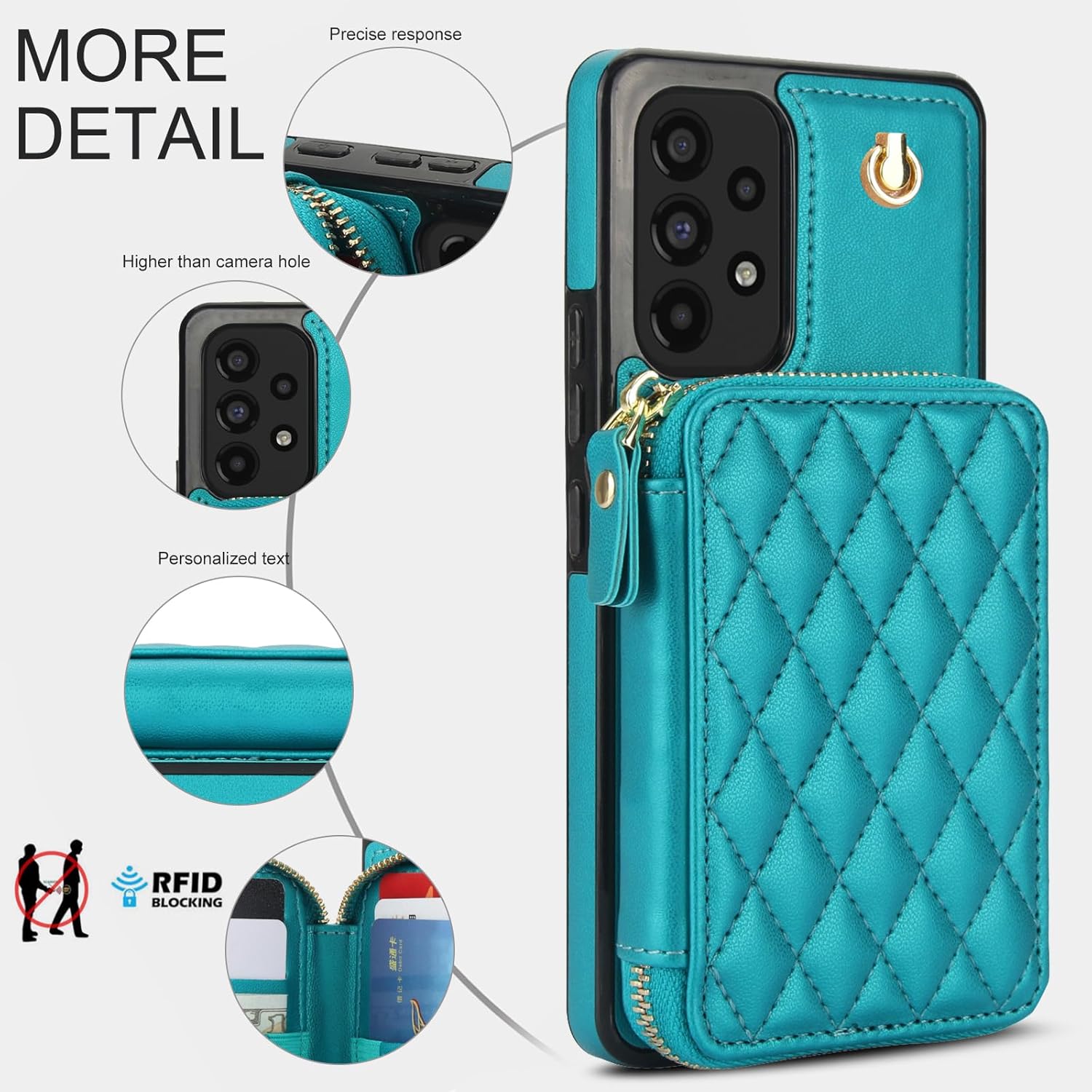 Phone Case for Samsung Galaxy A53 5G Wallet Cell Cover with Tempered Glass Screen Protector Wrist Crossbody Strap RFID Blocking Credit Card Holder Slot A 53 G5 53A SM A536U 6.5" 2022 Women Girls Green
