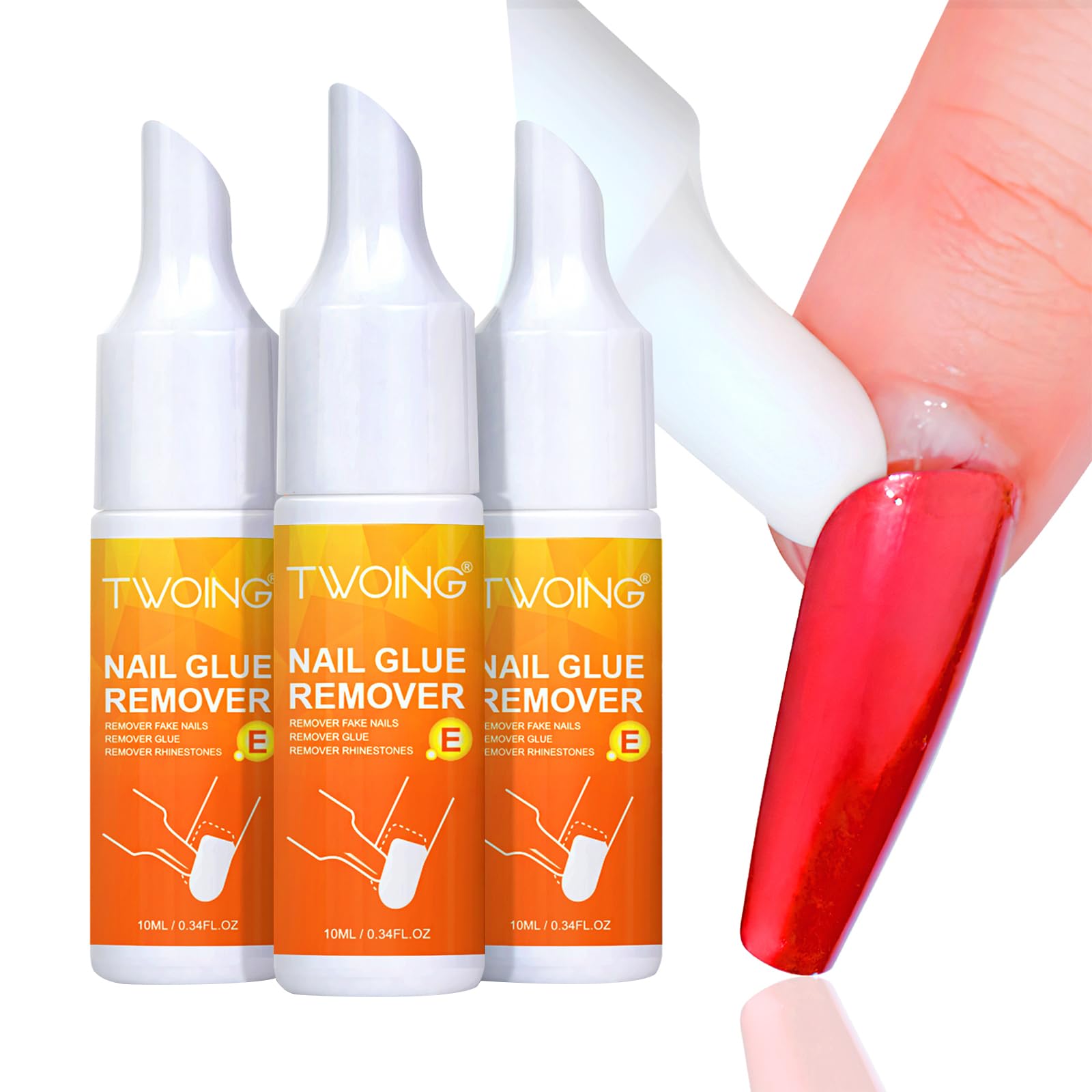 Nail Glue Remover for Press on - 10ML Press On Nail Remover,eatures a pry-off cap for easy,nail removal Remover Easy Removal Debonder for Glue on Tips,containing vitamin E(3 pcs)