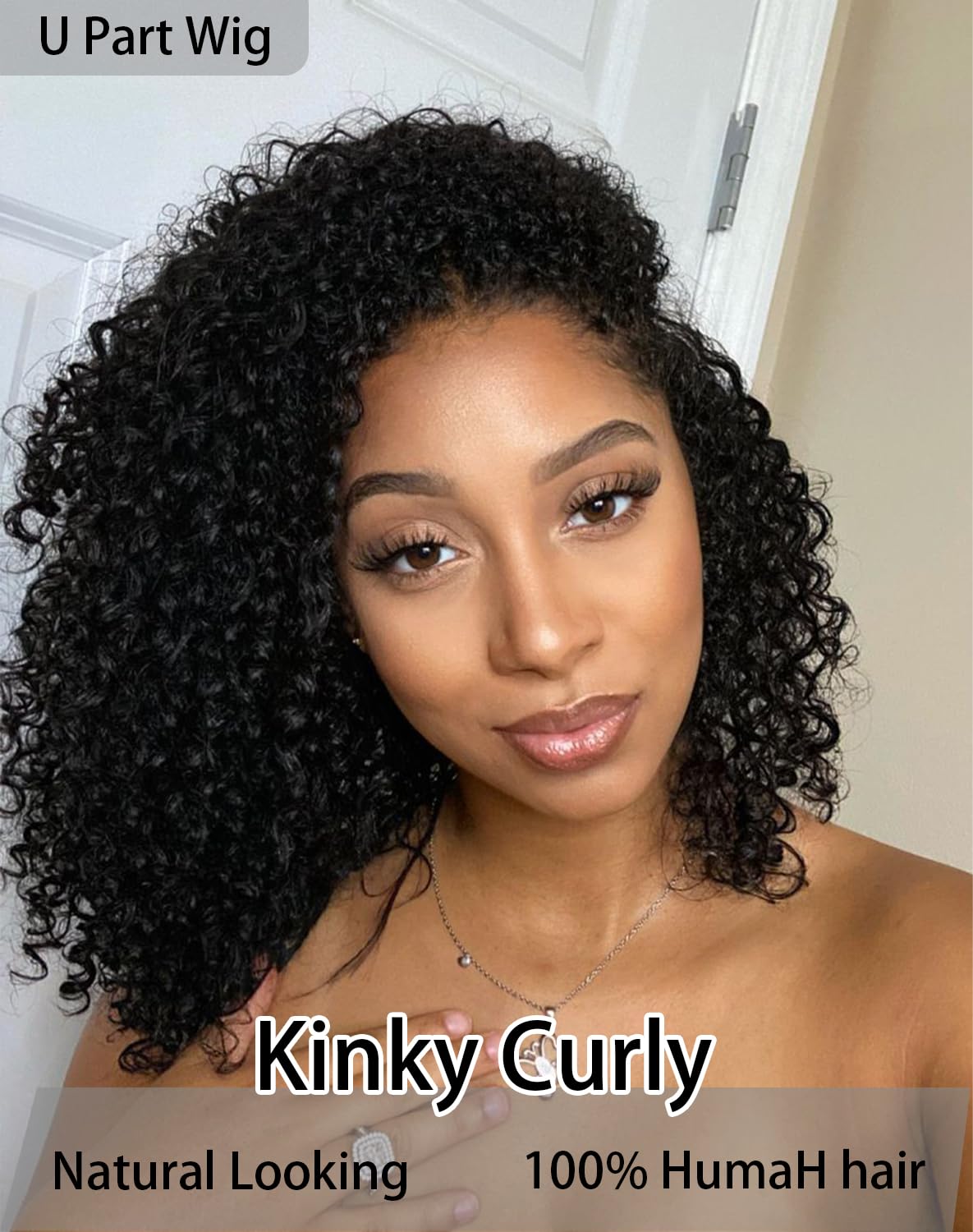 MPS Kinky Curly Human Hair Wigs for Black Women Afro Curly Human Hair 180% Density 12 Inch Full Head Clip in U Part Wigs Human Hair Pre Plucked U Shape Wigs (Natural Black)