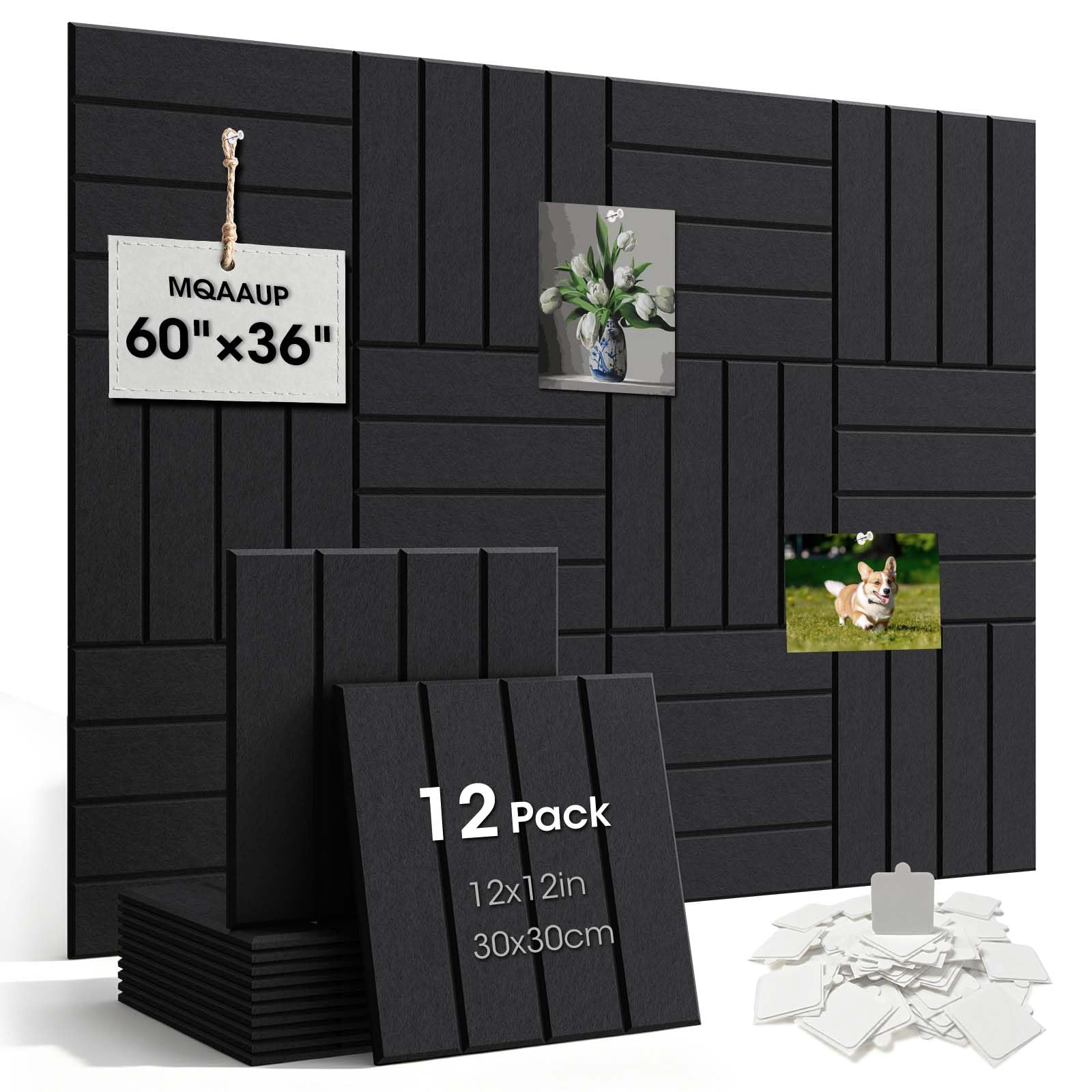 12Pack Large Bulletin Boards 60''x36'', Large Cork Board Alternative, High Density Felt Bulletin Board Tiles, Decorative with Removable Adhesive Tabs, Recording Studio, Game Room, Offices