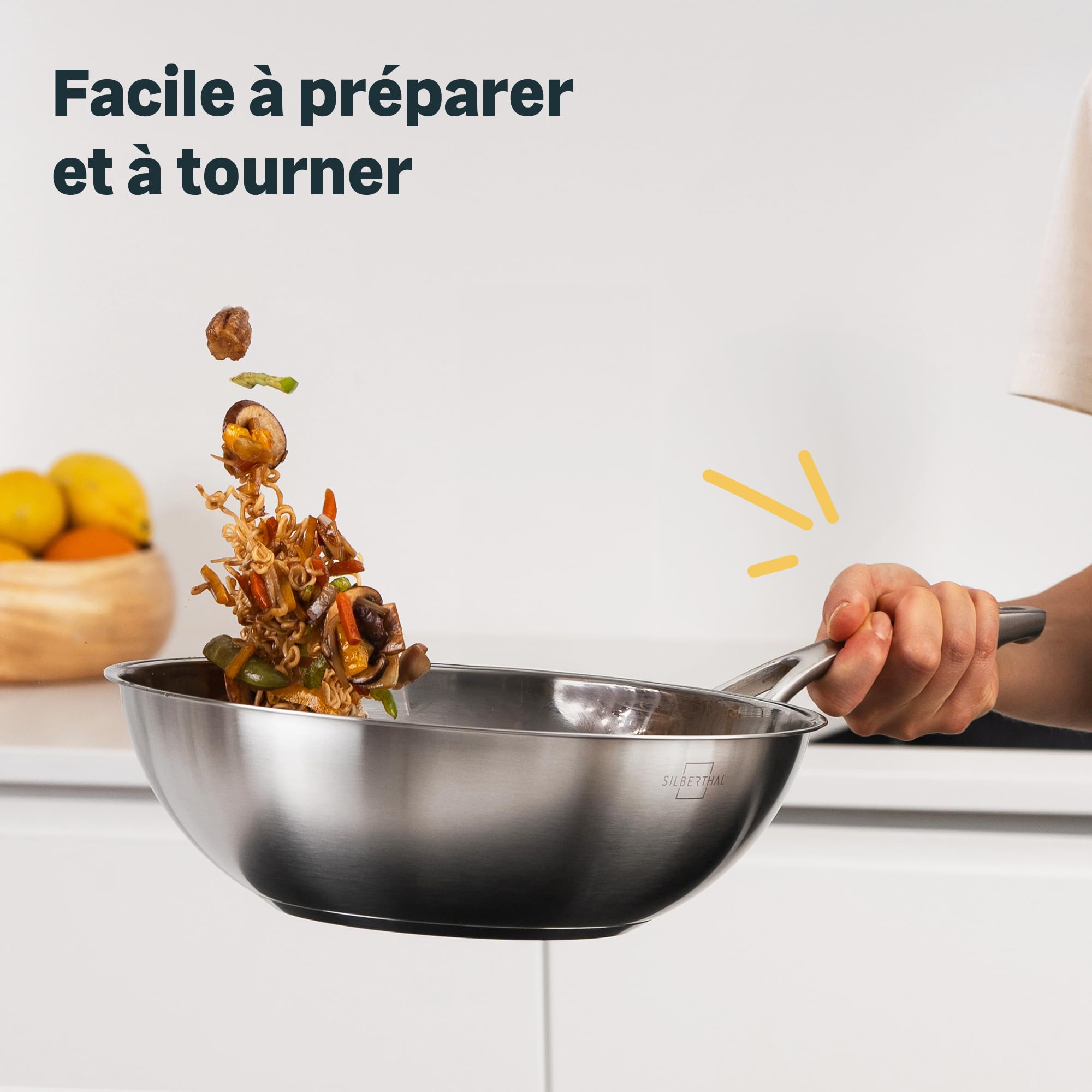 SILBERTHAL Wok Induction Inox 28cm - Sans Revêtement -Bord haute - tous Feux Et Four - Cuisson Rapide Et Saine- Sans PFOA et PFOS