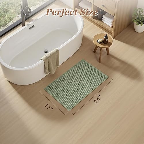 Miniatura 2 de AMOAMI Tapete de baño tejido único, súper absorbente, antideslizante, 17 x 24 pulgadas, color salvia