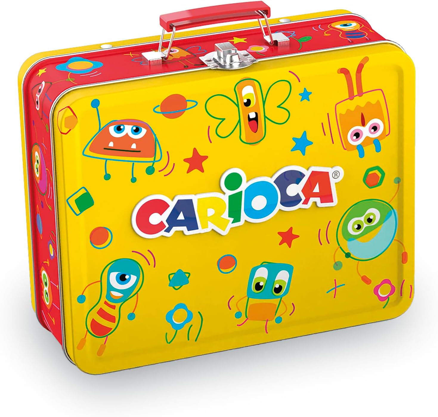 Carioca Color Box | Washable Markers for Kids Yellow Tin Box, Fine Tip and Coarse Tip Marker Set with Colouring Book, 100 Markers
