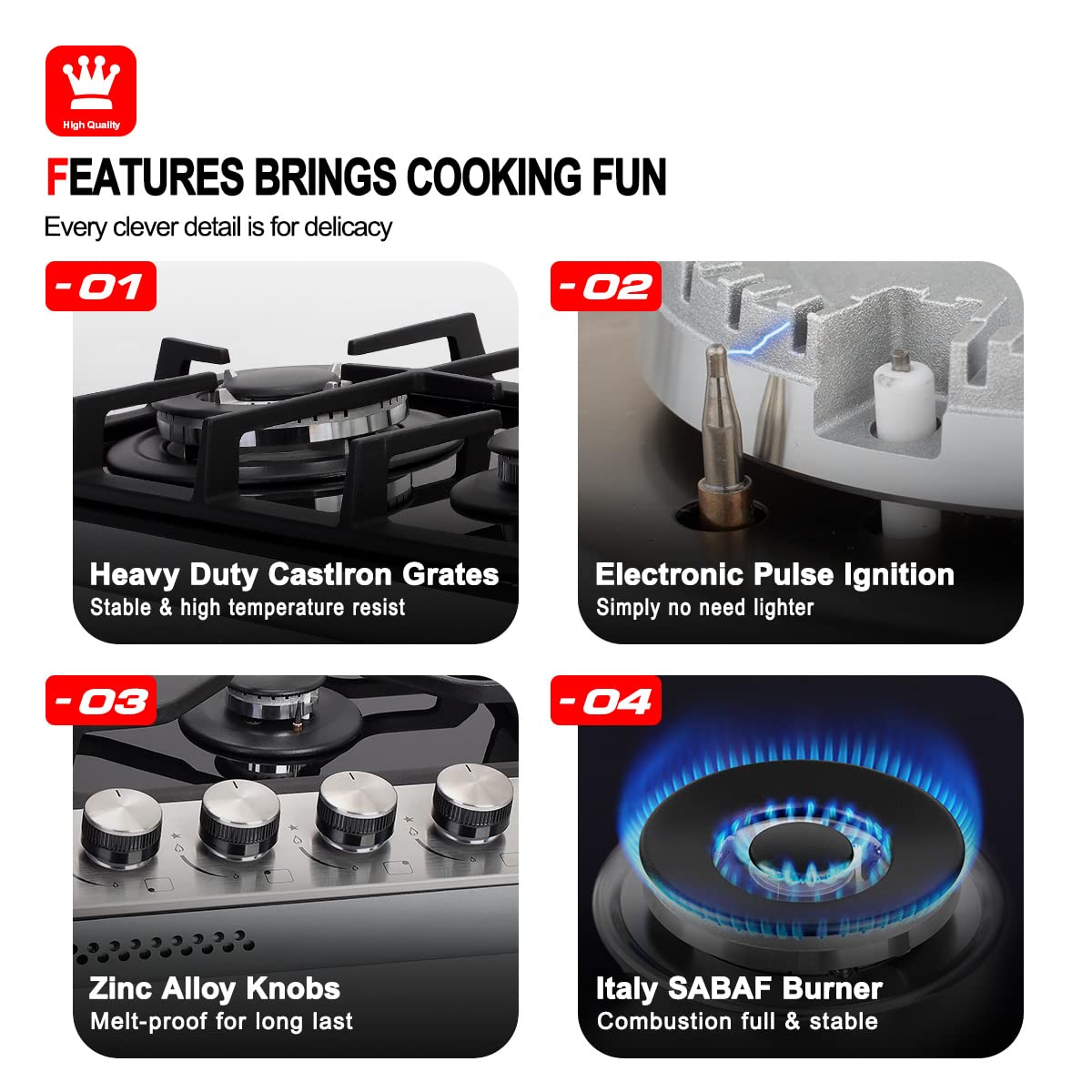 Buy 24" Builtin Gas Cooktop, GASLAND Chef GH60BF 4 Burner Gas Hob, 24