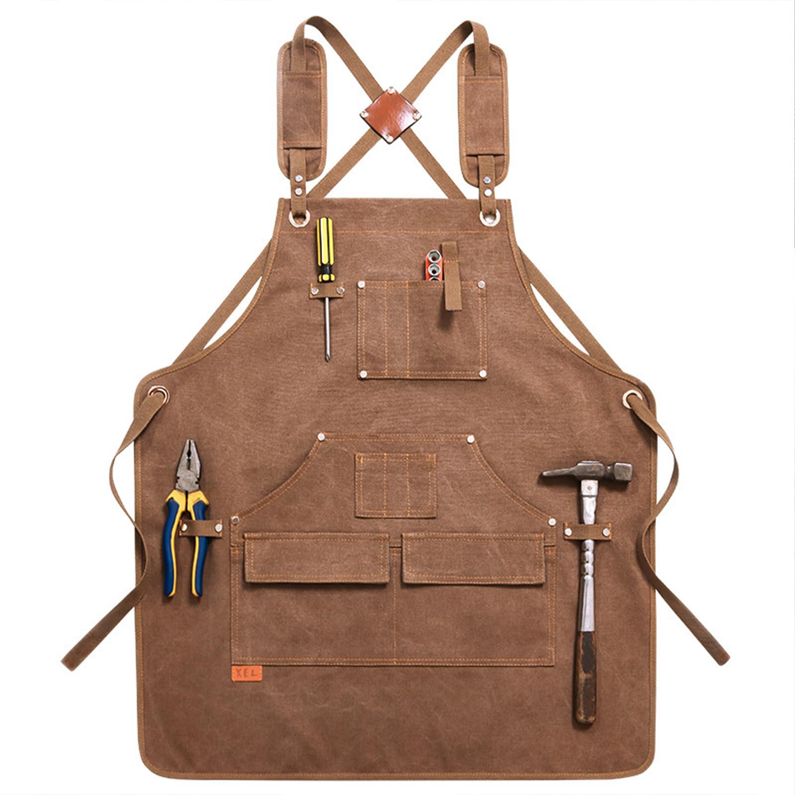 Delantal de Carpintero Con Bolsillos y Tirantes Ajustables - Herramientas de Trabajo Para Hombre - 9 Bolsillos de Lona Encerada Duradera
