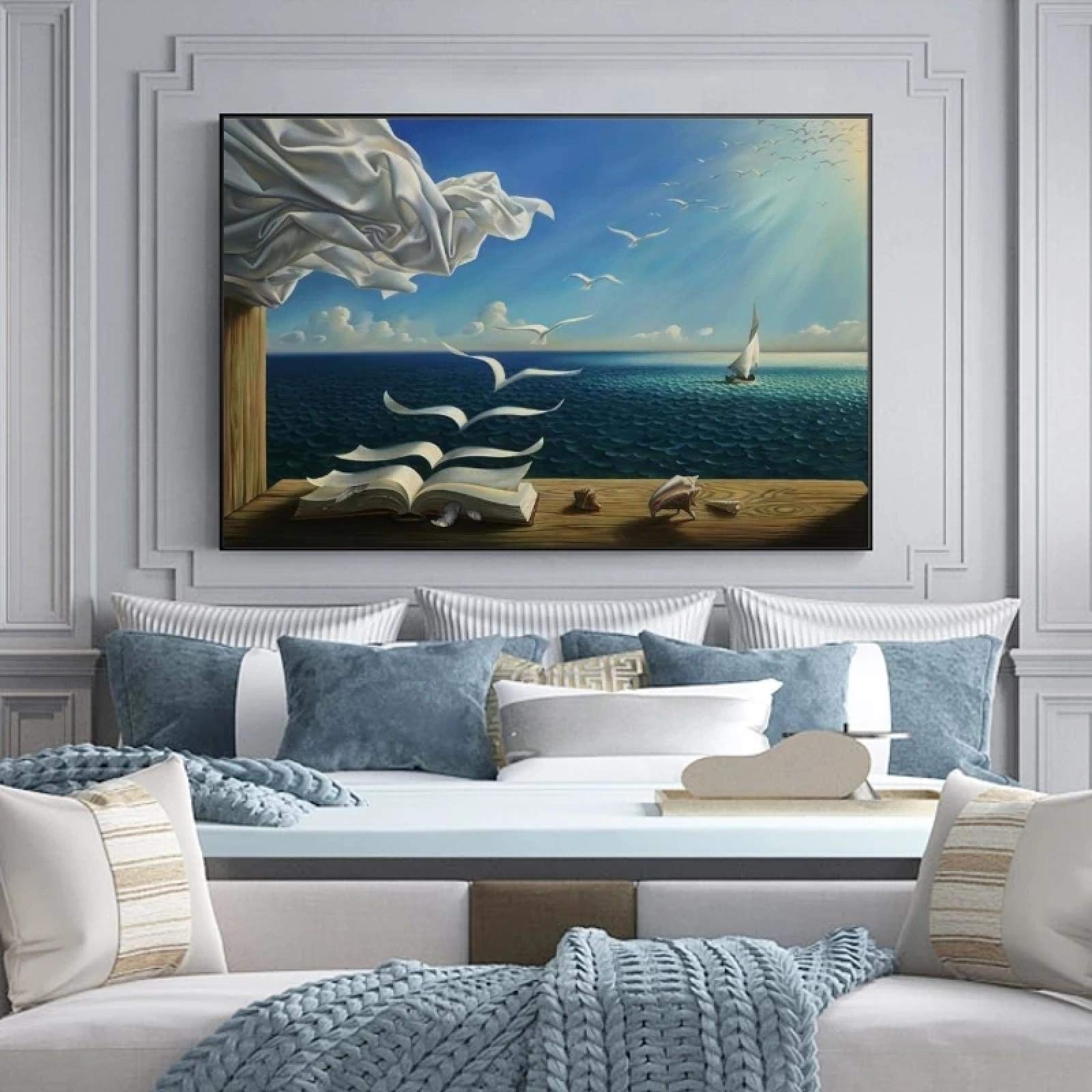 ZMFBHFBH Salvador Dali pittura a olio barca a vela murale su tela Surrealismo arte poster e stampe murale Quadri di grandi dimensioni decor 80x120cm (32x47in) Con cornice
