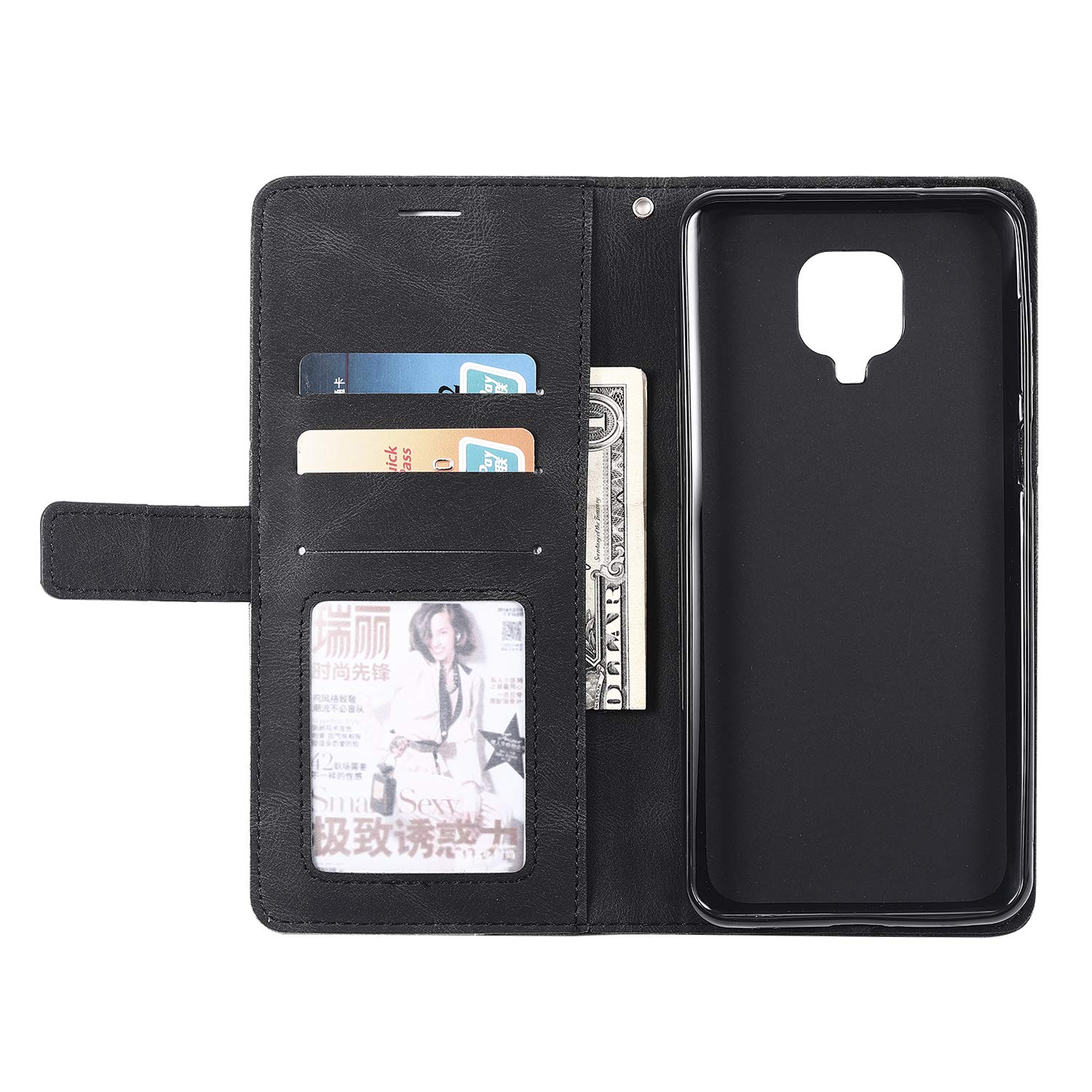 Handyhülle Für Xiaomi Redmi Note 9 Pro/9S – PU Leder Flip Case Mit Kartenfächern & Standfunktion, Schwarz