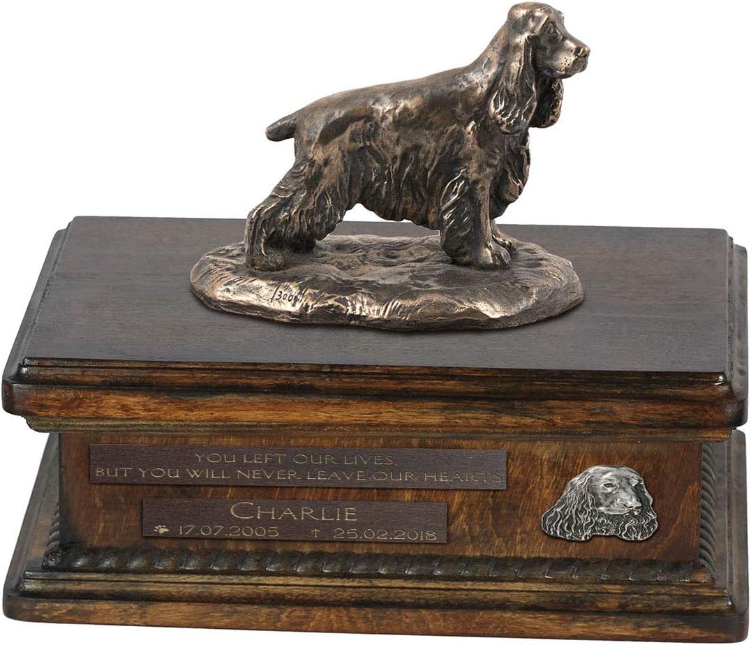 Art-Dog Custom Dog Sitting Statue Memorial Urn - Handmade Cold Cast Bronze on Birch Base – Sturdy and Stylish Urn for Dog’s Ashes – 8.3x11.4x8.7 – 5l – English Cocker Spaniel