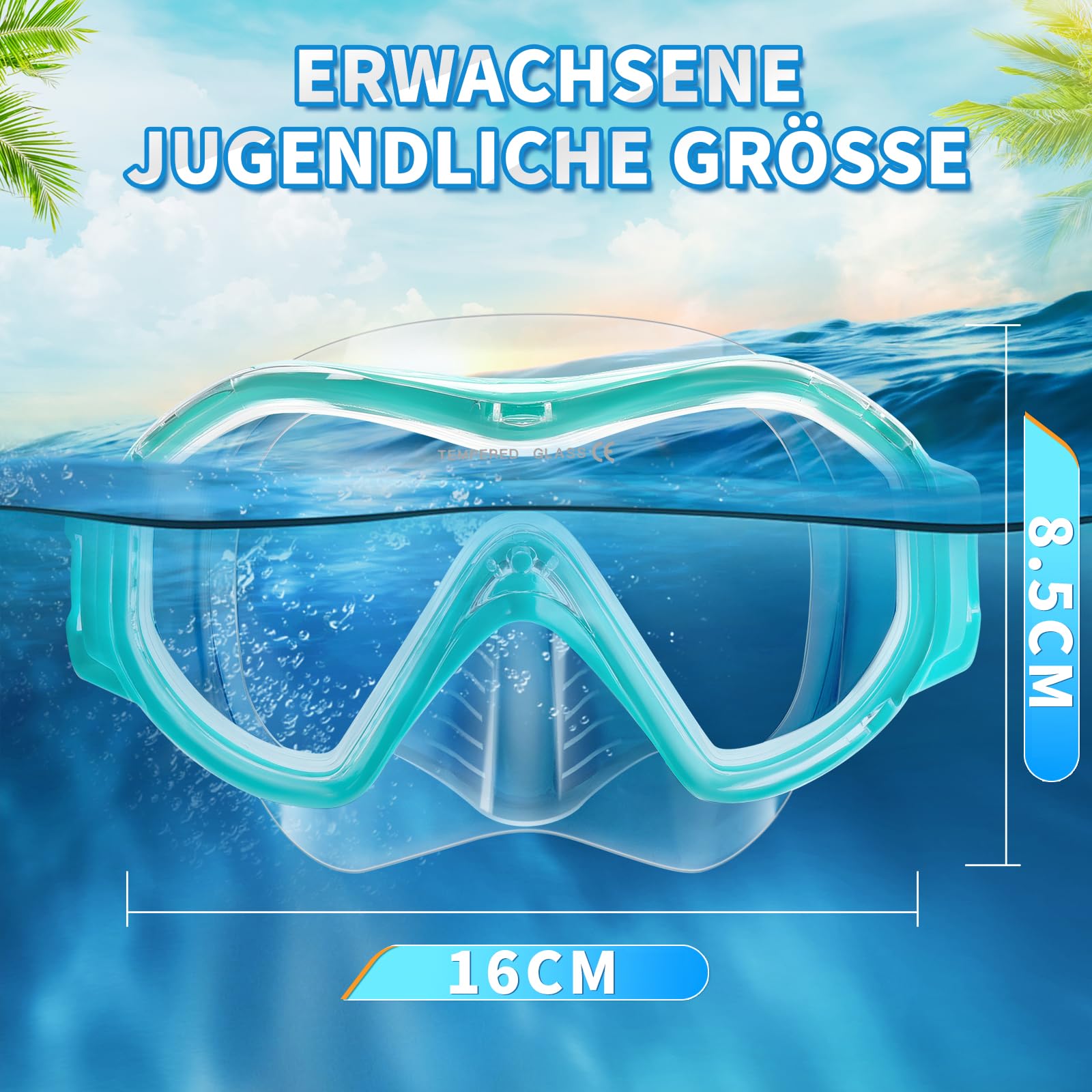 Supertrip Taucherbrille Erwachsene mit Nasenschutz, verstellbarem Stoffband,180° Panorama HD Tempered Glas, Schwimmbrille, Schnorchelmaske, Tauchmaske für Herren Damen Jugendliche
