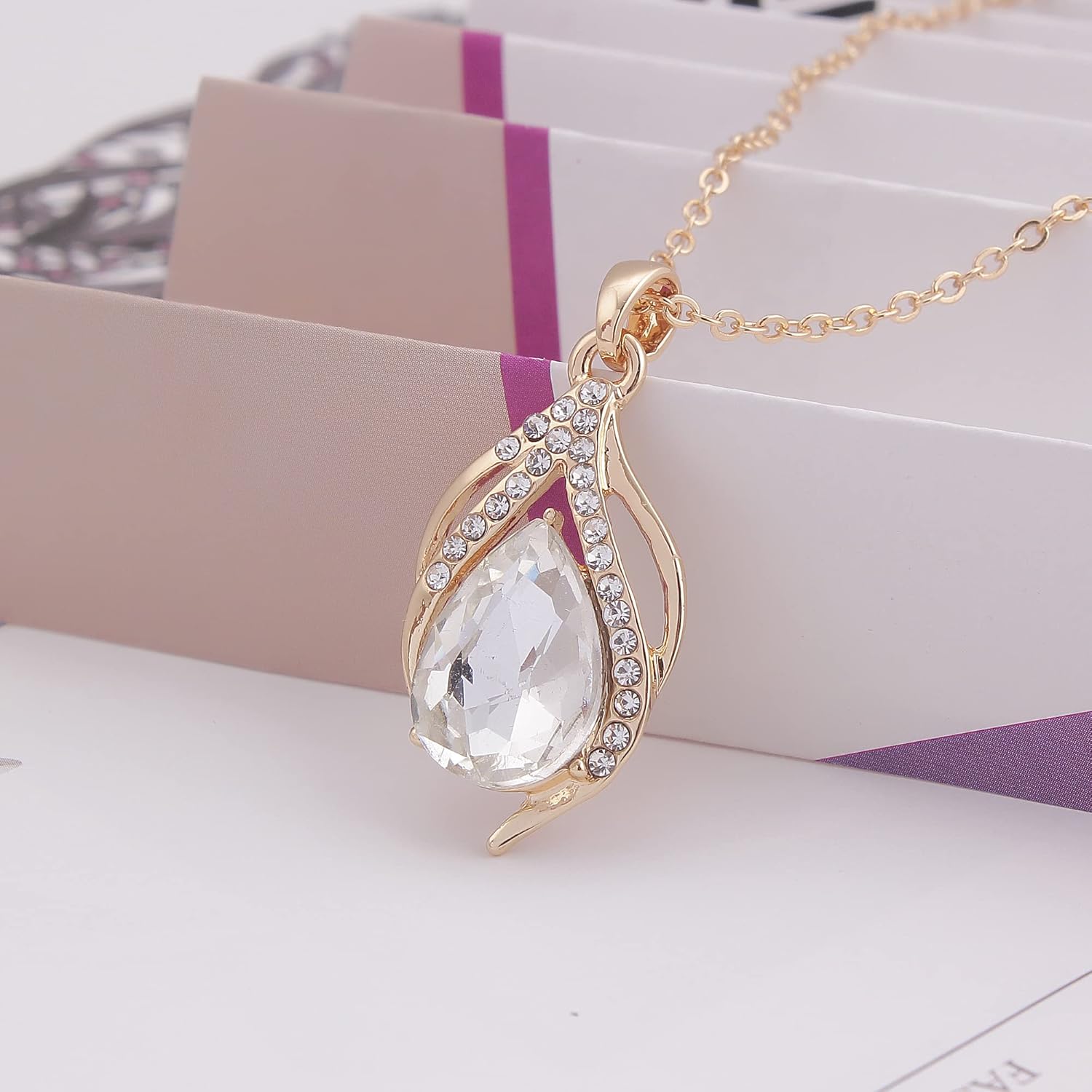 Bridesmaid Jewelry Set for Women,Pendant 18K Gold & Silver & Rose Gold Pendant Necklace Earrings Set,Dainty Gift for Wedding/Proposal/Party/Prom/Anniversary - Image 3