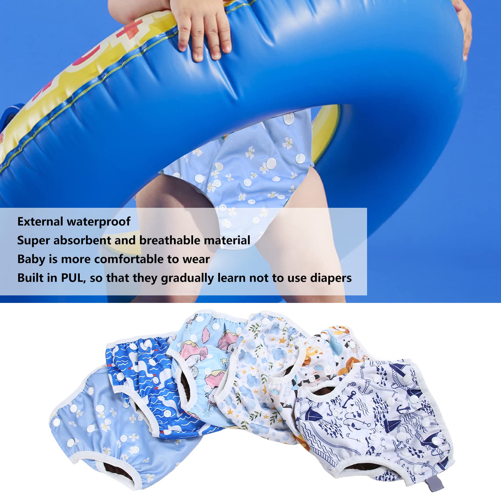 6 Stück Baby-Schwimmwindeln, atmungsaktiv, waschbar, wiederverwendbar, wasserdicht, für Kleinkinder, Netztaschen-Stoffwindeln