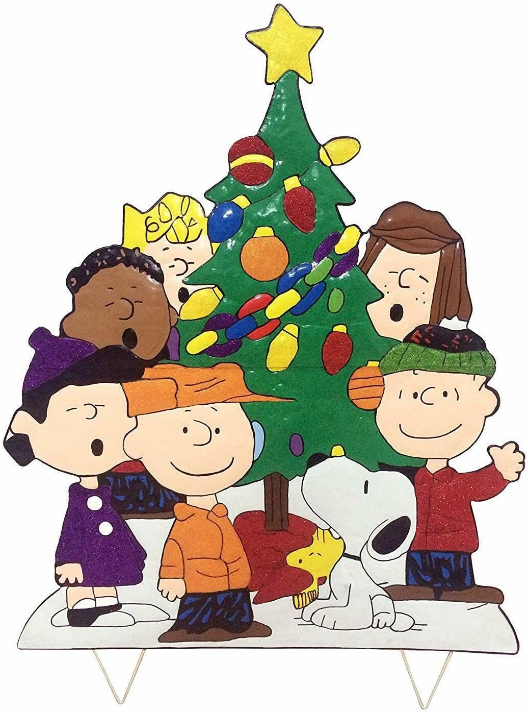 TisYourSeason Peanuts Gang Around The Tree Christmas Yard Art Outdoor Christmas Decor Hammered Metal (32" Peanuts Gang Around The Tree)