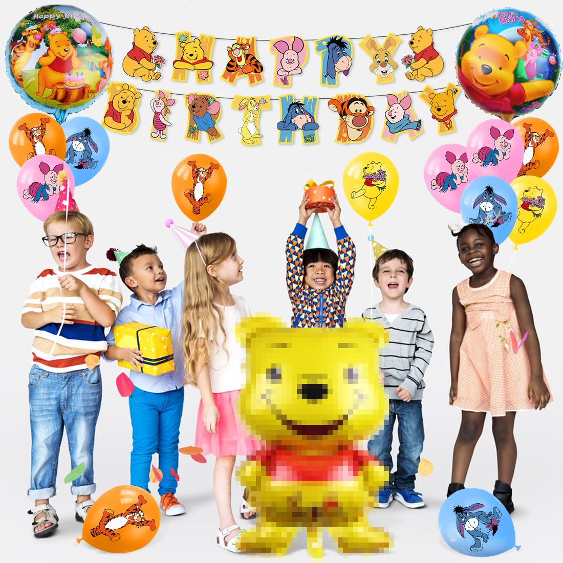 Kit Palloncini Compleanno Orso 33 Pezzi, Con Striscione, Palloncini Lattice E Alluminio, Topper Per Cupcake