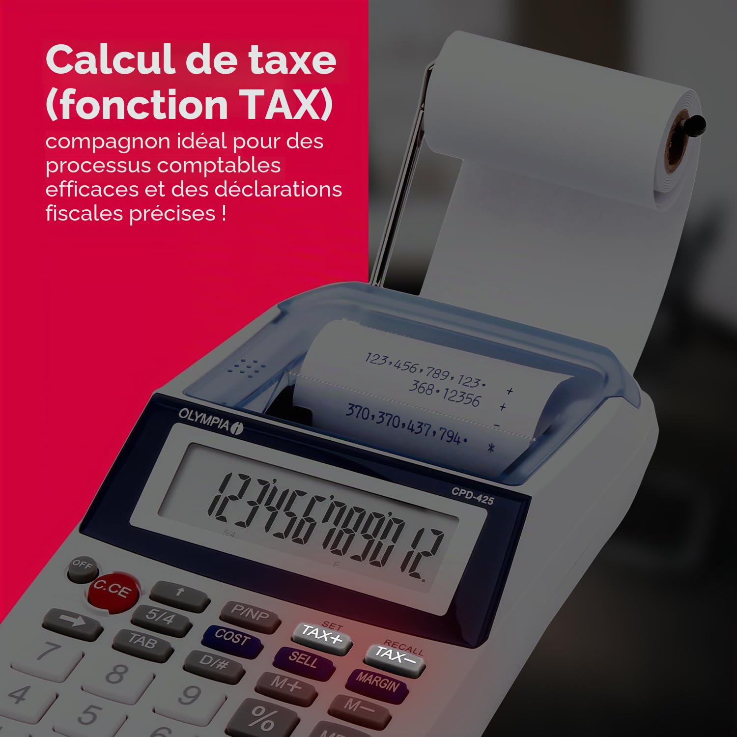 Olympia Calculatrice de bureau avec rouleau de papier, écran LCD 12 chiffres, largeur 57 mm
