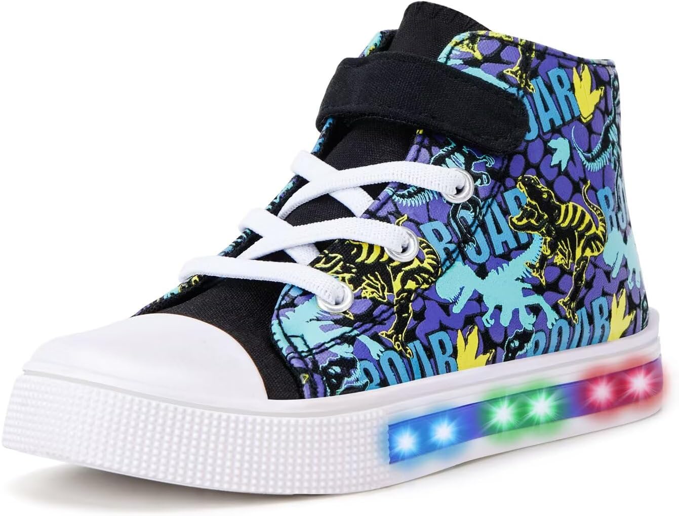 FUNCOO PLUS Boys Girls Light Up Shoes Toddler Canvas Sneakers Kids High Top Fashion Shoe