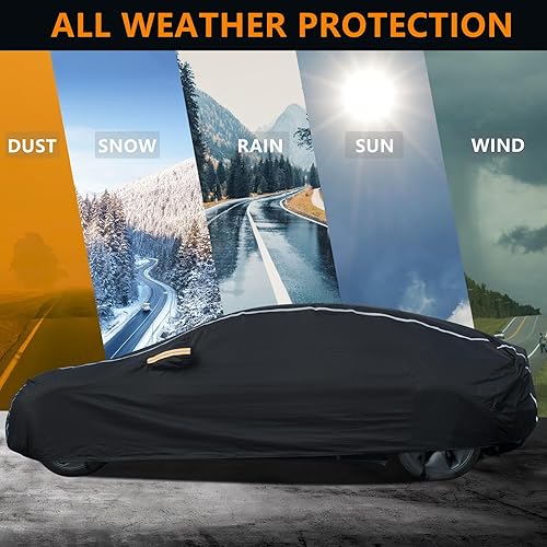 Miniatura 4 de Funda impermeable para automóvil para todo tipo de clima, 6 capas para automóviles, cubierta exterior completa con cremallera, cubierta exterior