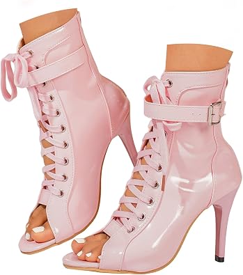 Womens Mesh Sandals Fashion Peep Toe High Top Dance Stilettos High Heels for Women Lace Up Side Zipper Summer Mesh Ankle Booties Sandals Comfortable Dressy Sexy Heels Pump Shoes for Wedding Party