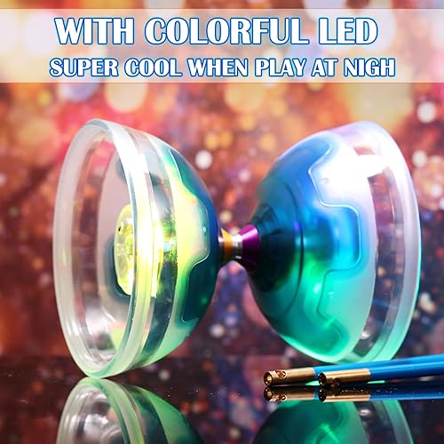 Miniatura 5 de Chitidr El juego de diábolo chino Yoyo incluye juguete de diábolo LED colorido de 5 pulgadas con 2 varillas de diábolo, 1 cuerda de diábolo y 1