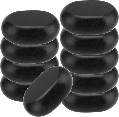 10 Piece 3 Inches Large Basalt Hot Stones, Hot Massage Stones Set, Natural Basalt Hot Rocks Warmer Stone for Professional/Home Spa, Therapy, Relaxation, Healing, Black