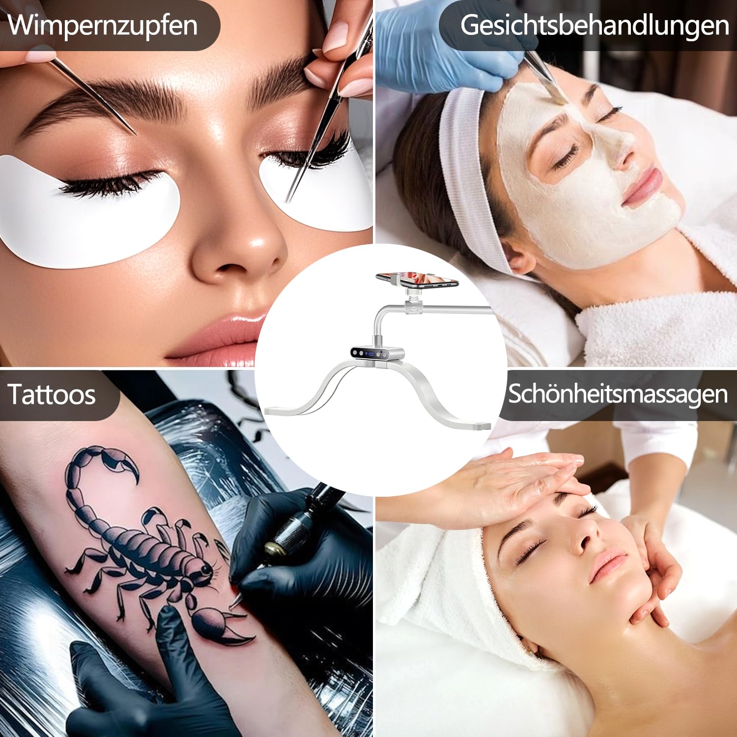 yAyusi Wolken-Stehlampe für Wimpern mit Telefonhalter, Faltbare Einziehbarer Wimpern Lampe für Wimpernverlängerung, Dimmbares LED Beauty-Ringlicht für Wimperntechnik/Hautpflege/Tätowierungen (Weiß)