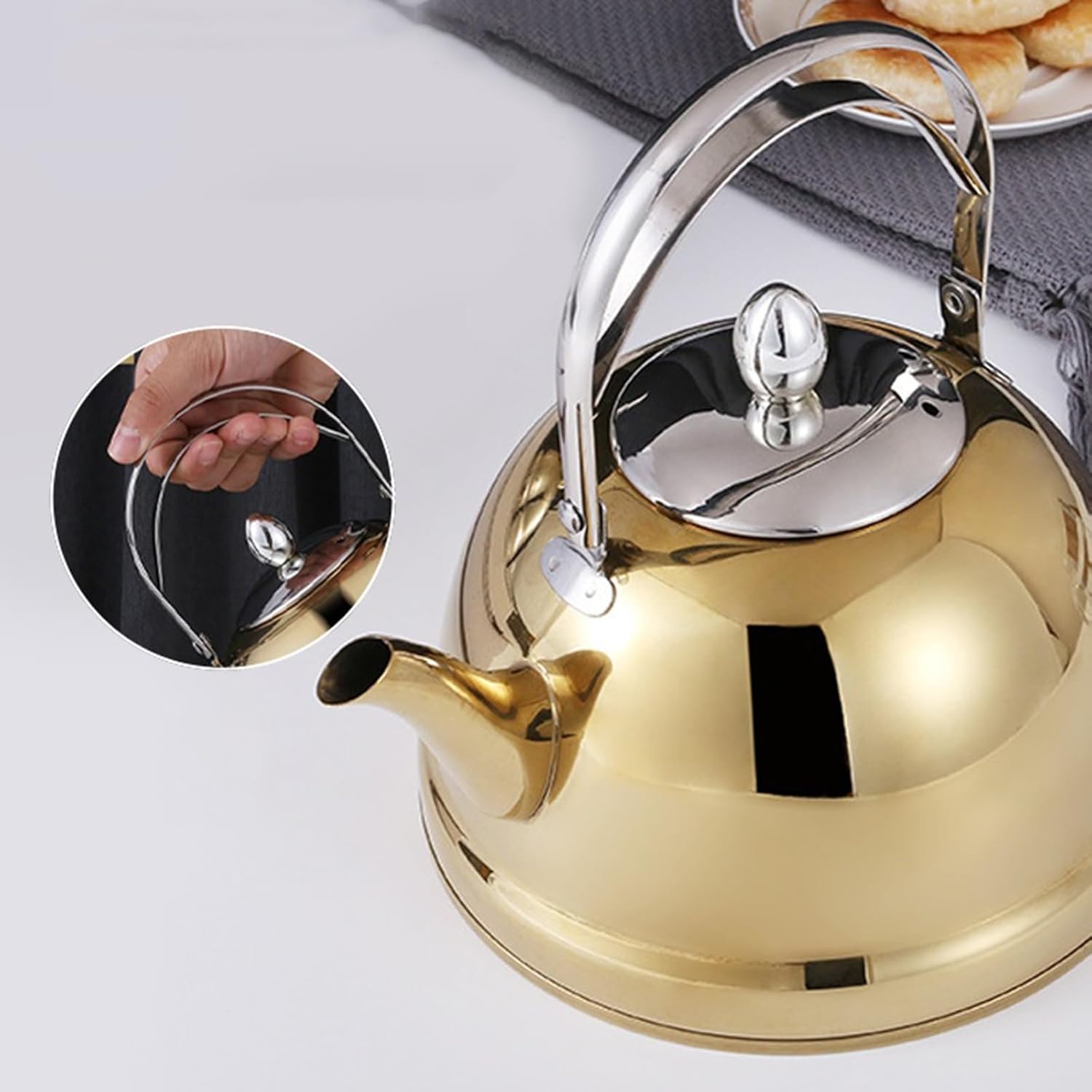 Tea Kettle with Infuser, Tea Pot, Vintage Teapot Stovetop Stainless Steel Induction Tea Kettle Water Boiling Pot for Kitchen(2L)