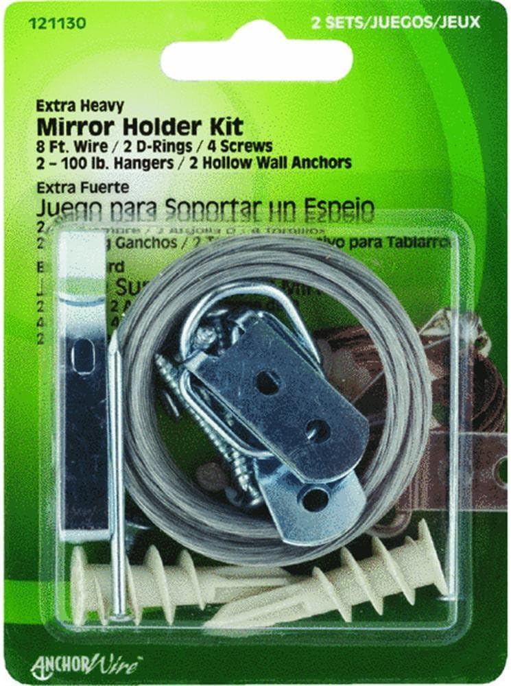 Hillman AnchorWire Silver Extra Heavy Steel 100 lb. 1 pk Mirror Holder Kit