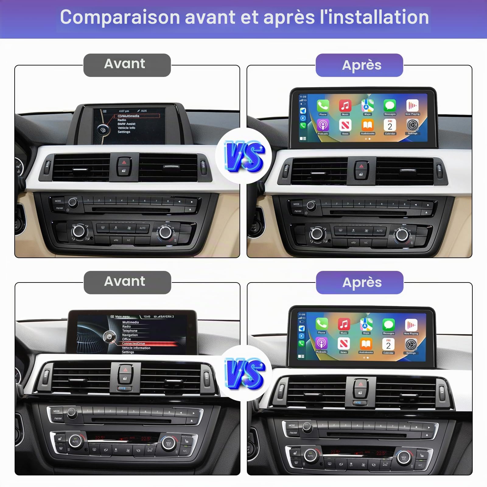 Road Top 10,25" Écran CarPlay pour BMW Série 3/4 F30-F36 NBT