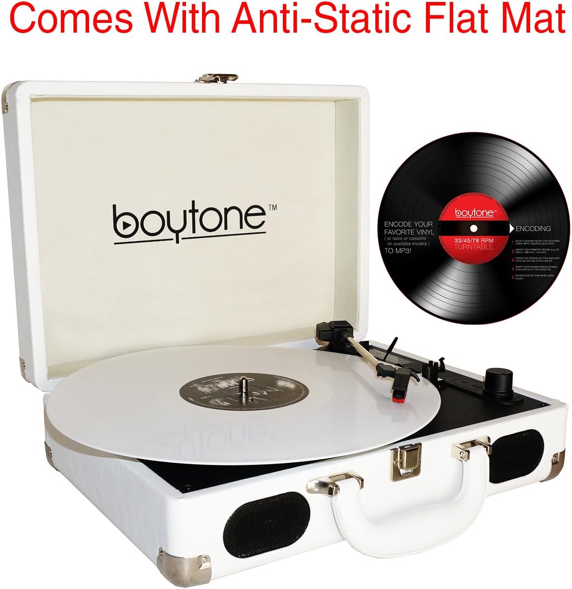 Image showing a smartphone connecting via Bluetooth to the Boytone BT-101WT turntable