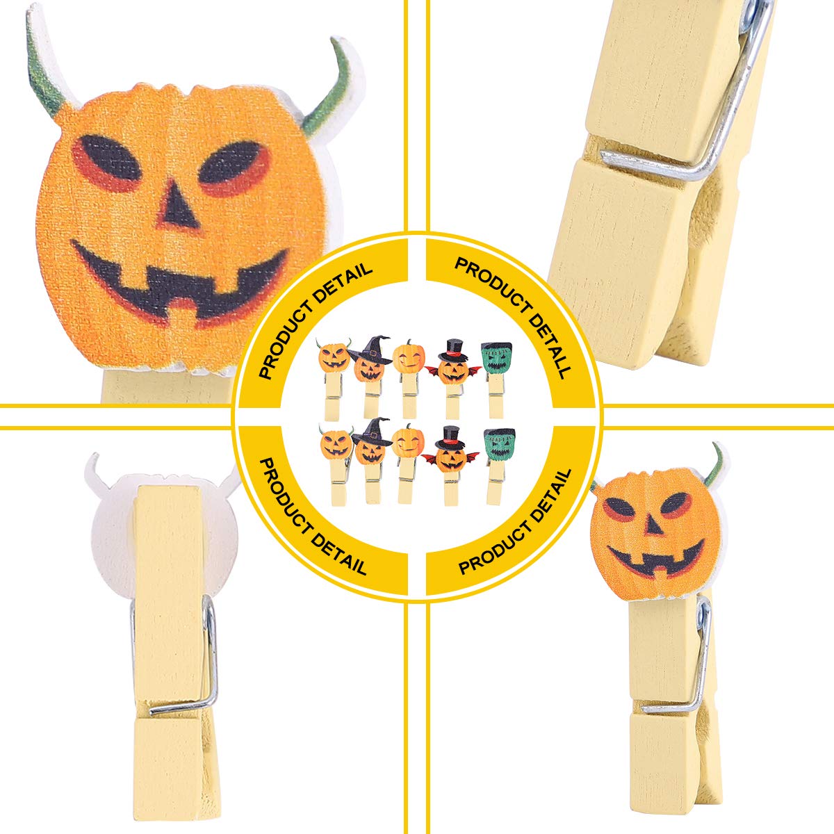 VICASKY 120 Halloween Klammern - Kürbis Motiv Holz/Metal Clips Für Deko
