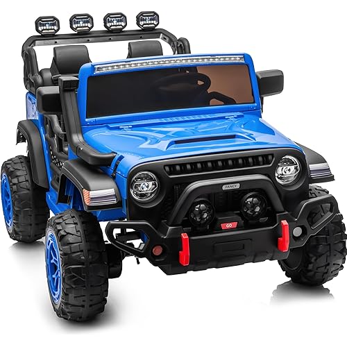 2 Seater Electric Ride on Car Truck, 24V 4x4 Ride on Toy for Kids 4-8 with Remote Control, EVA Tires - Blue