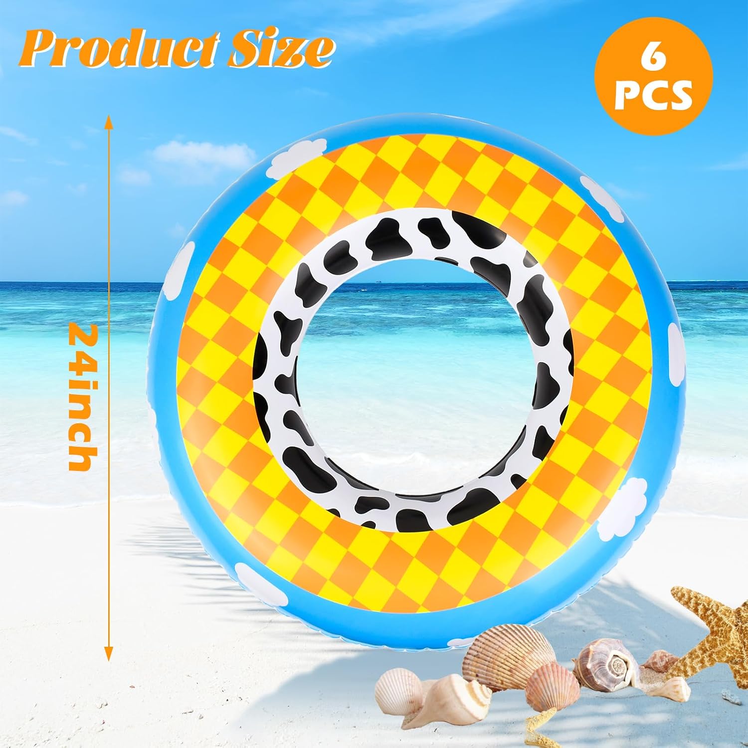 6Pack 24Inch Inflatable Pool Floats - Pool Tubes Durable Swim Rings Water Parks for Summer Beach Birthday Party