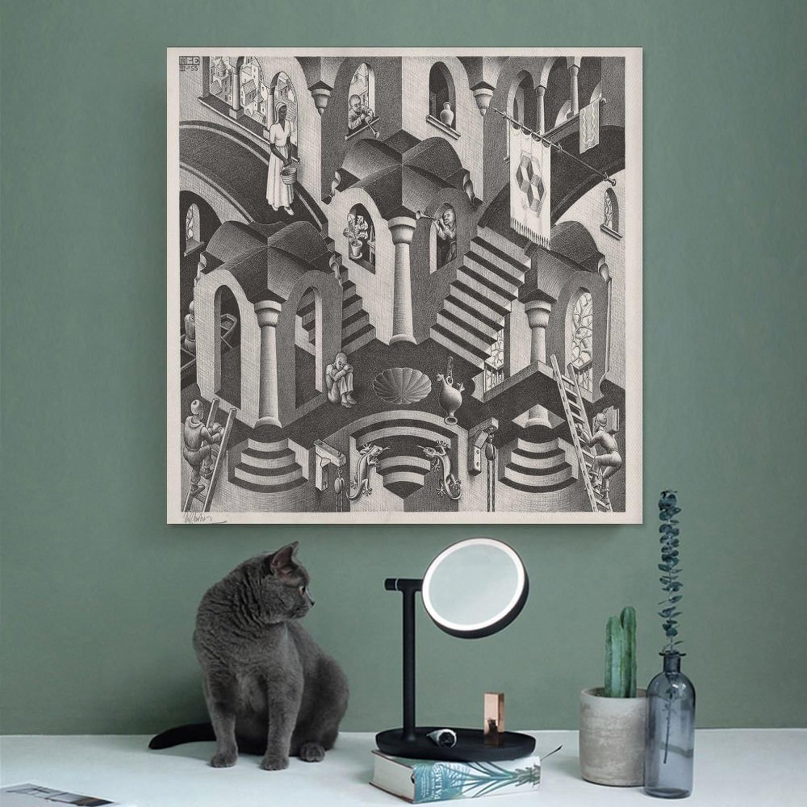 WCYB M.C. Escher, stampa convessa e concava, poster su tela, decorazione da parete per ufficio, 61 cm di lunghezza x 61 cm di larghezza
