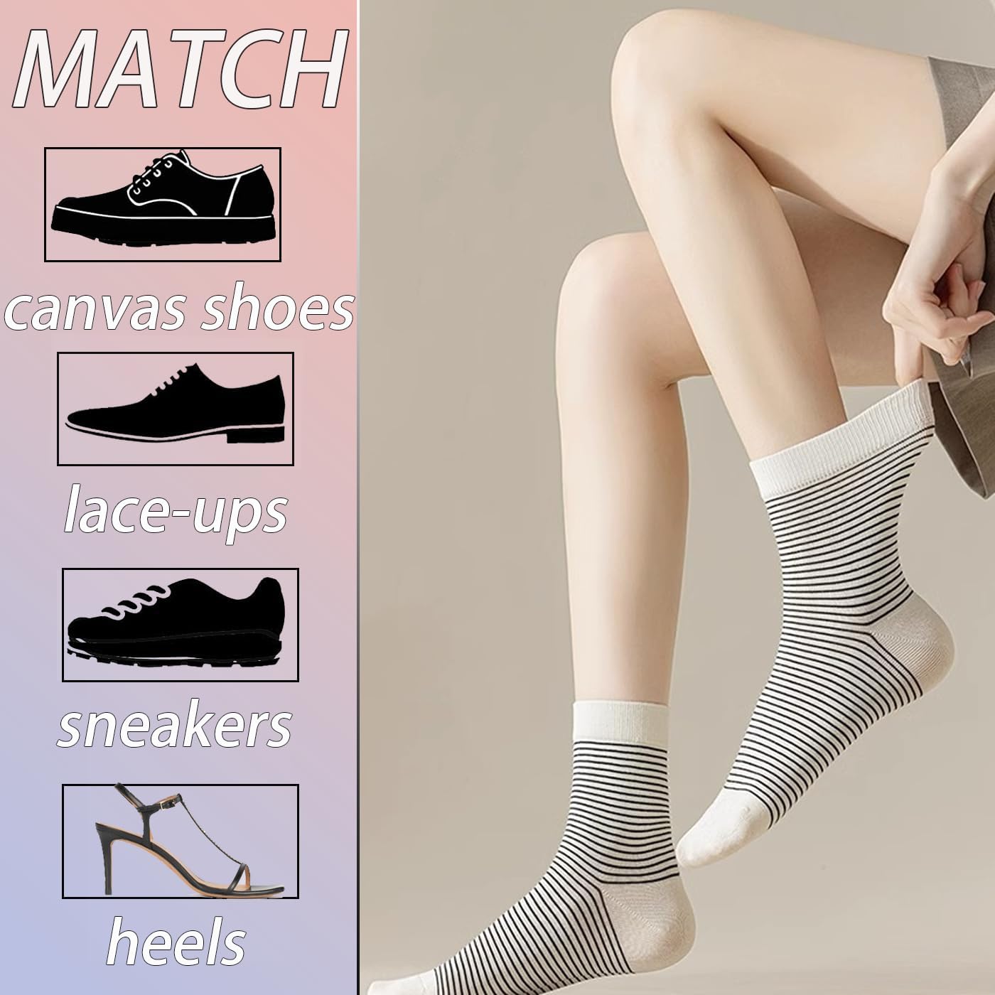 CHUNFO Womens Striped Colorful Ribbed Ankle Socks Cute Dot Athlete Crew Cotton Casual Sock Size5-10.5 - Image 7
