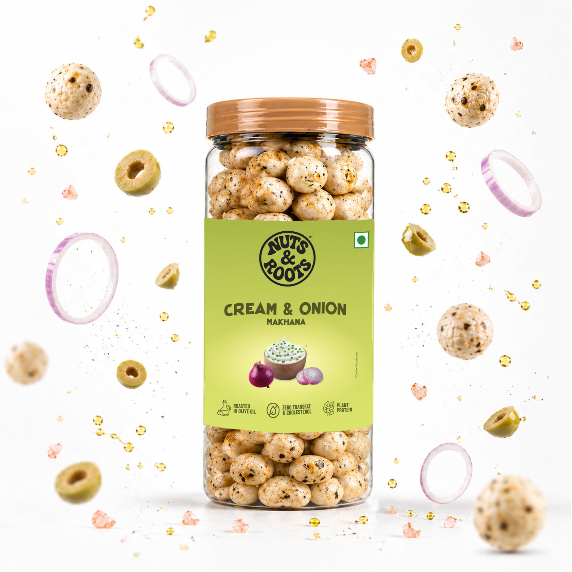 Nuts & Roots Cream & Onion Roasted Makhana | Roasted in Olive Oil | Plant Protein | Zero Trans Fat & Cholesterol | Healthy Snack |70g Each-image-9