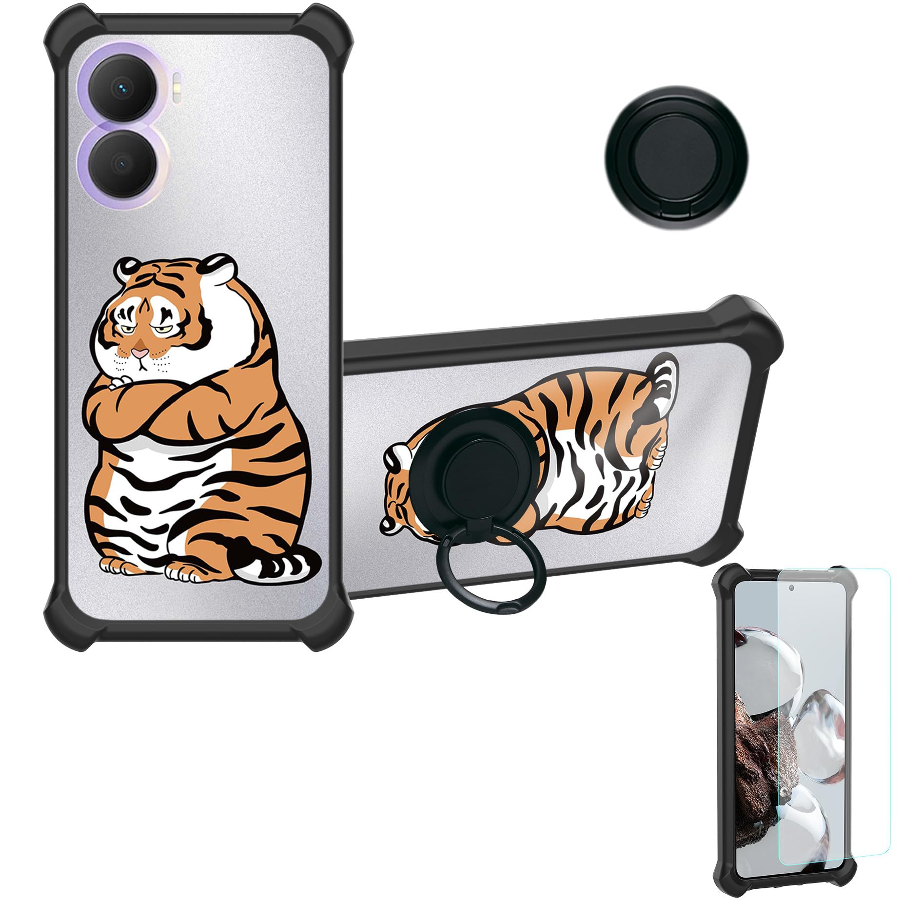 jioeuinly Case for Honor Play 40 Plus 5G Case Compatible with Honor Play 40 Plus 5G Phone Case Cover [with Tempered Glass Screen Protector][Ring Support][Silver Reflect Light] DYH-PH