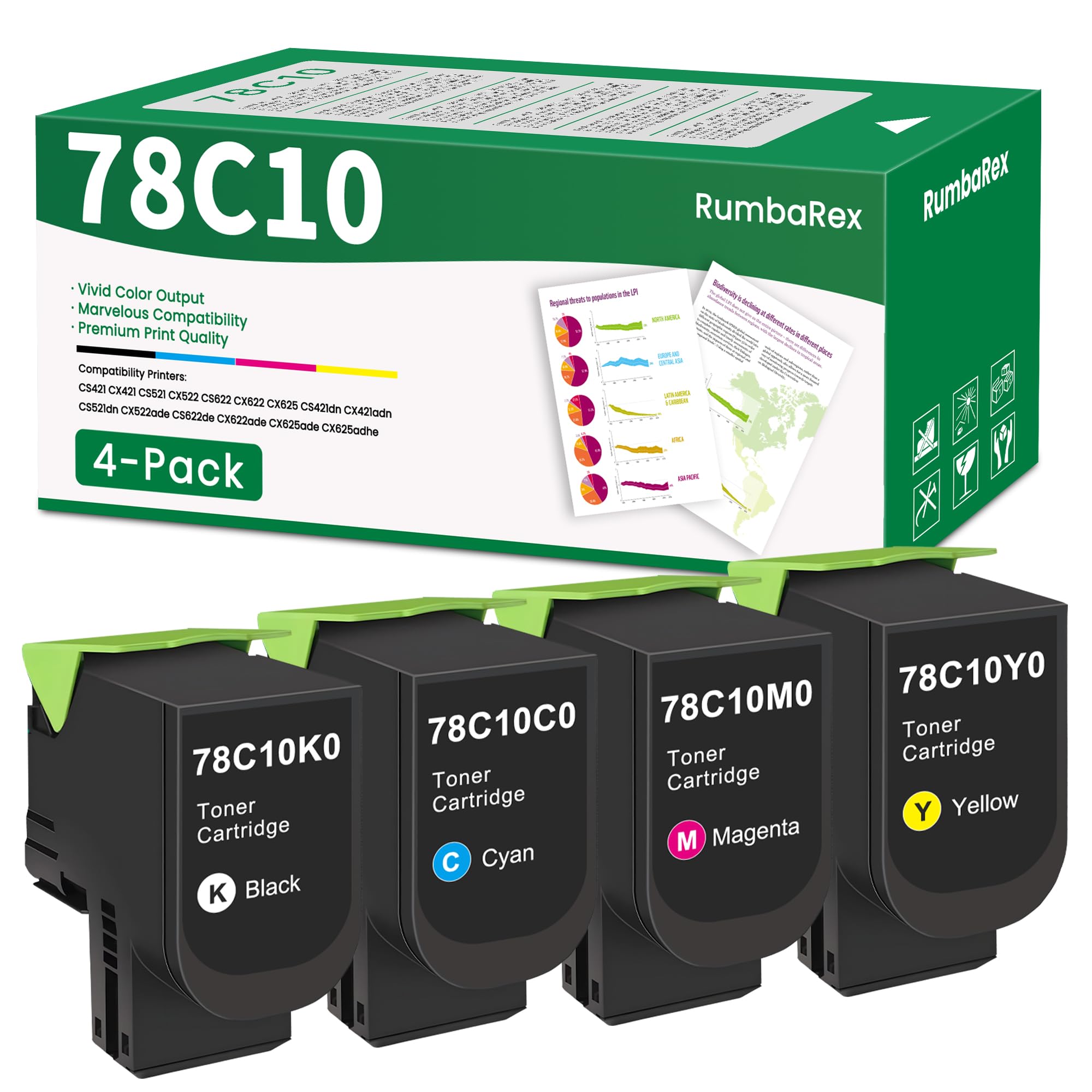 78C10 CS421 Toner Cartridges Set 78C10K0 78C10C0 78C10M0 78C10Y0 4-Pack